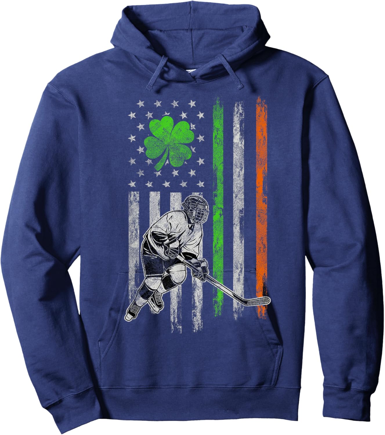 Hockey American Irish Flag St Patricks Day Shamrock Leaf Hoodie - Hoodie | Navy
