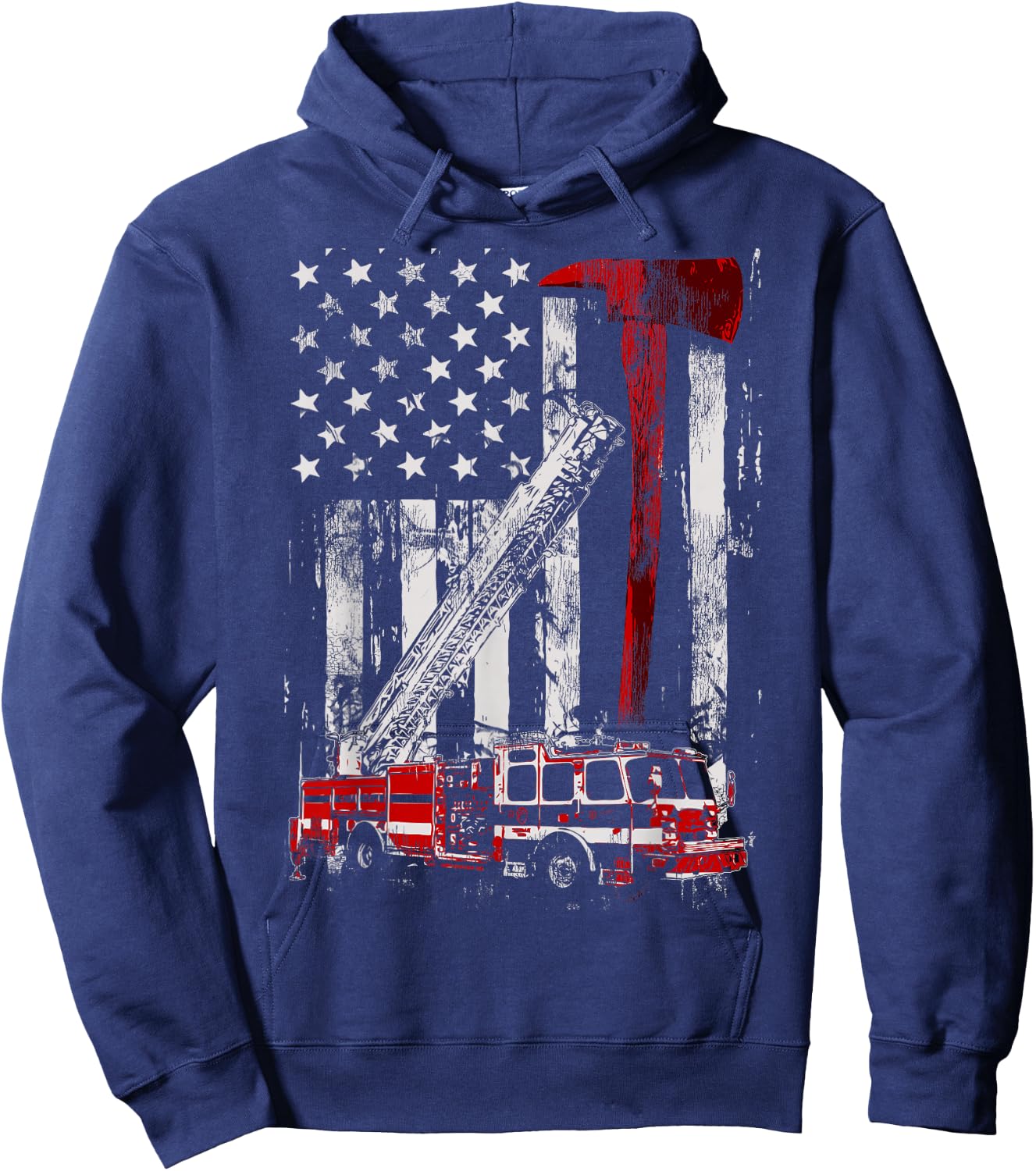 Fire Engine Truck Axe Thin Red Line Firetruck Hoodie - Hoodie | Navy