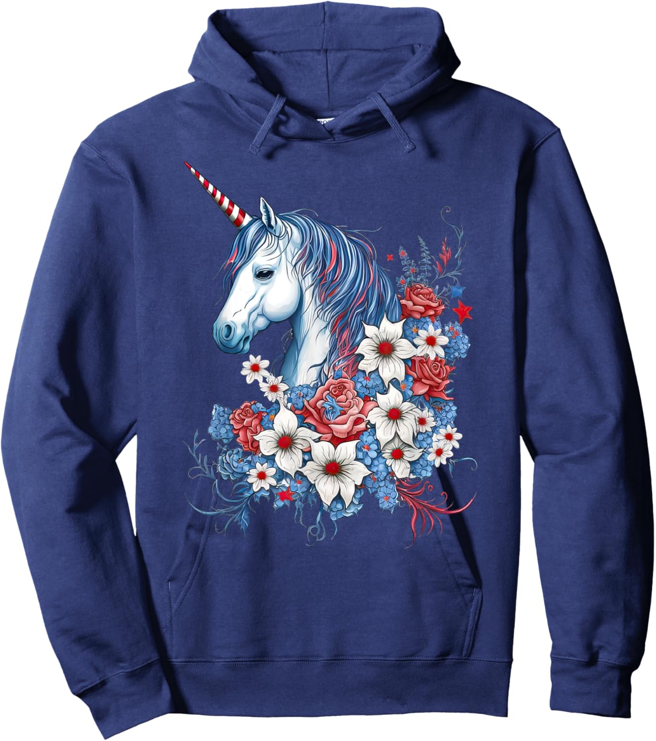 Patriotic Unicorn Red White Blue - Girls 4th of July Hoodie - Hoodie | Navy