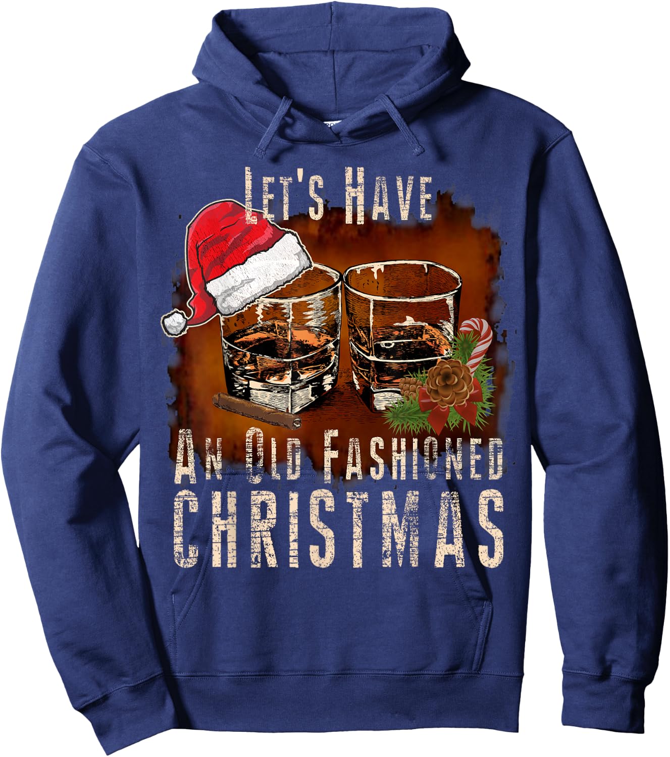 Old Fashioned Whiskey Christmas - Bourbon Cocktail Drinkers Hoodie - Hoodie | Navy