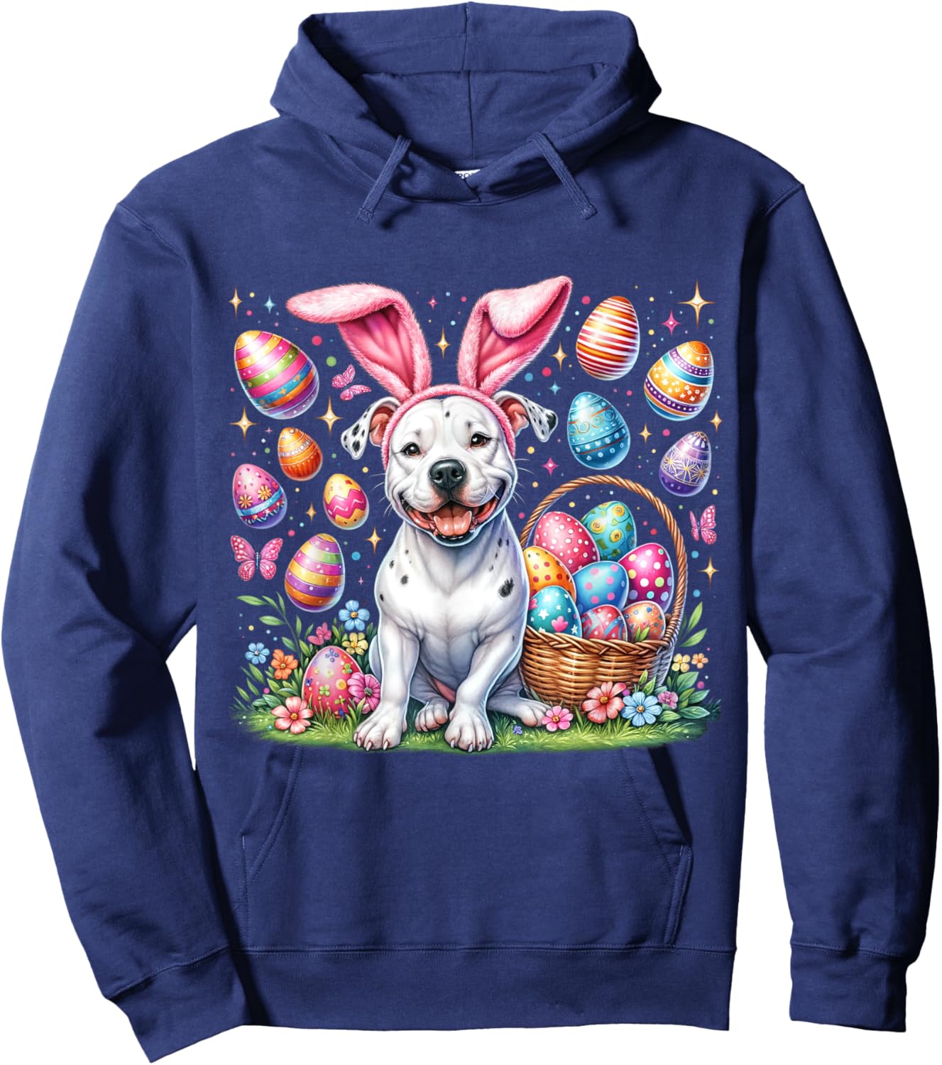 Cute Bunny Pitbull Dog Easter Eggs Basket Easter Day Delight Women Kids Hoodie - Hoodie | Navy