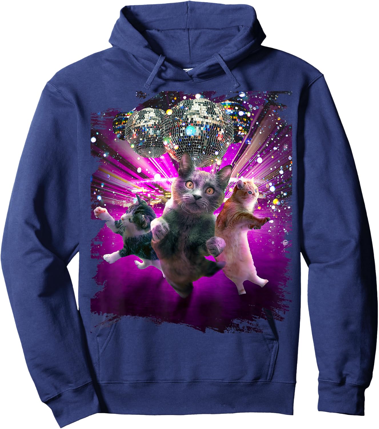 Disco Cats - 70s Disco Kitty Cat Rave Hoodie - Hoodie | Navy