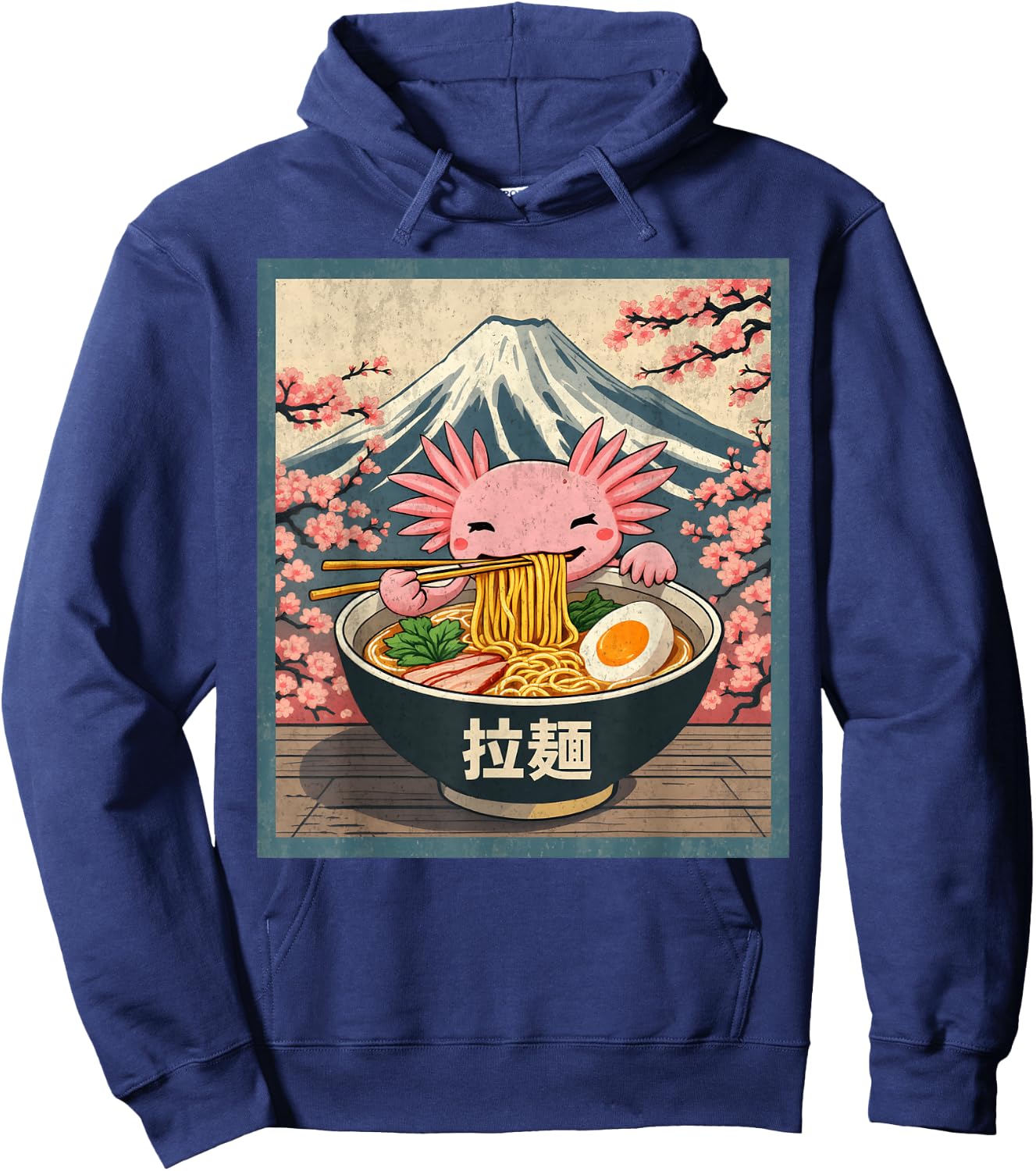 Anime, Axolotl, Ramen, Black, Small, Short Sleeve Hoodie - Hoodie | Navy