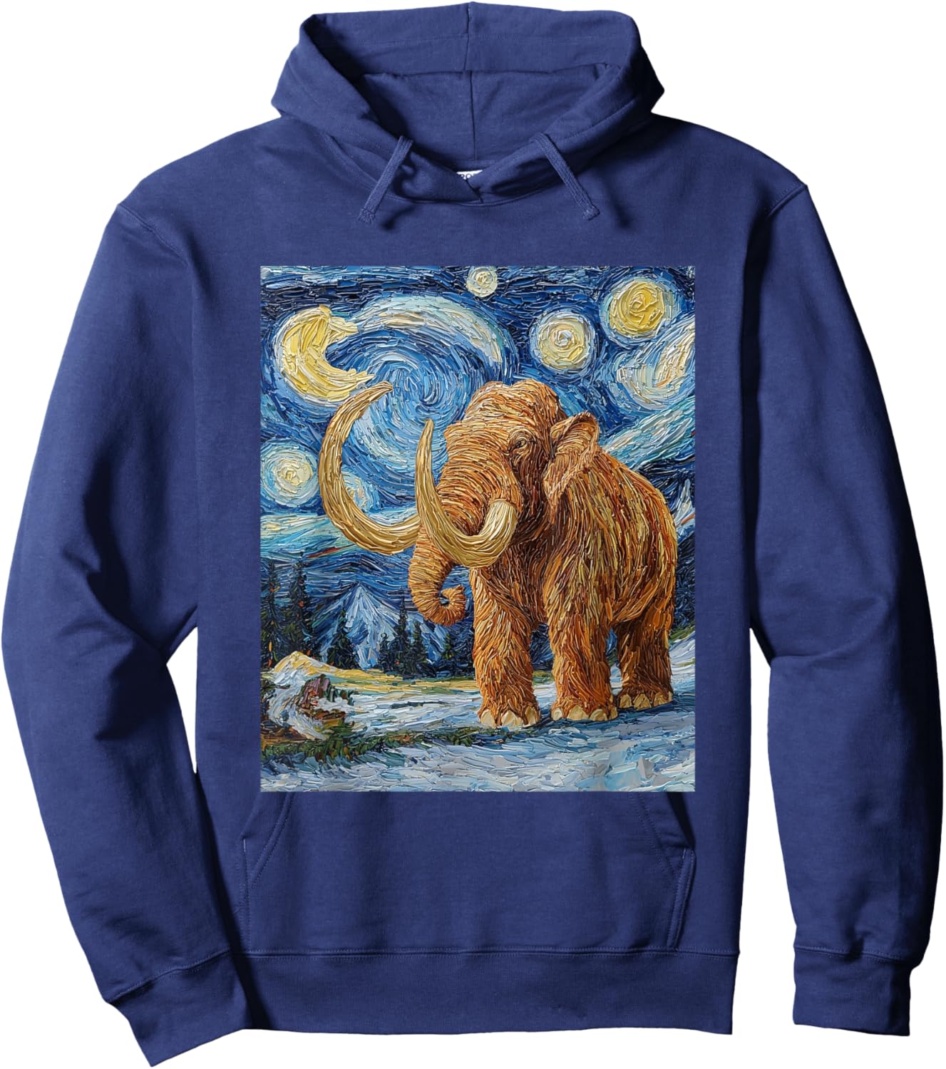Woolly Mammoth Ice Age - Van Gogh Style - Starry Night Hoodie - Hoodie | Navy