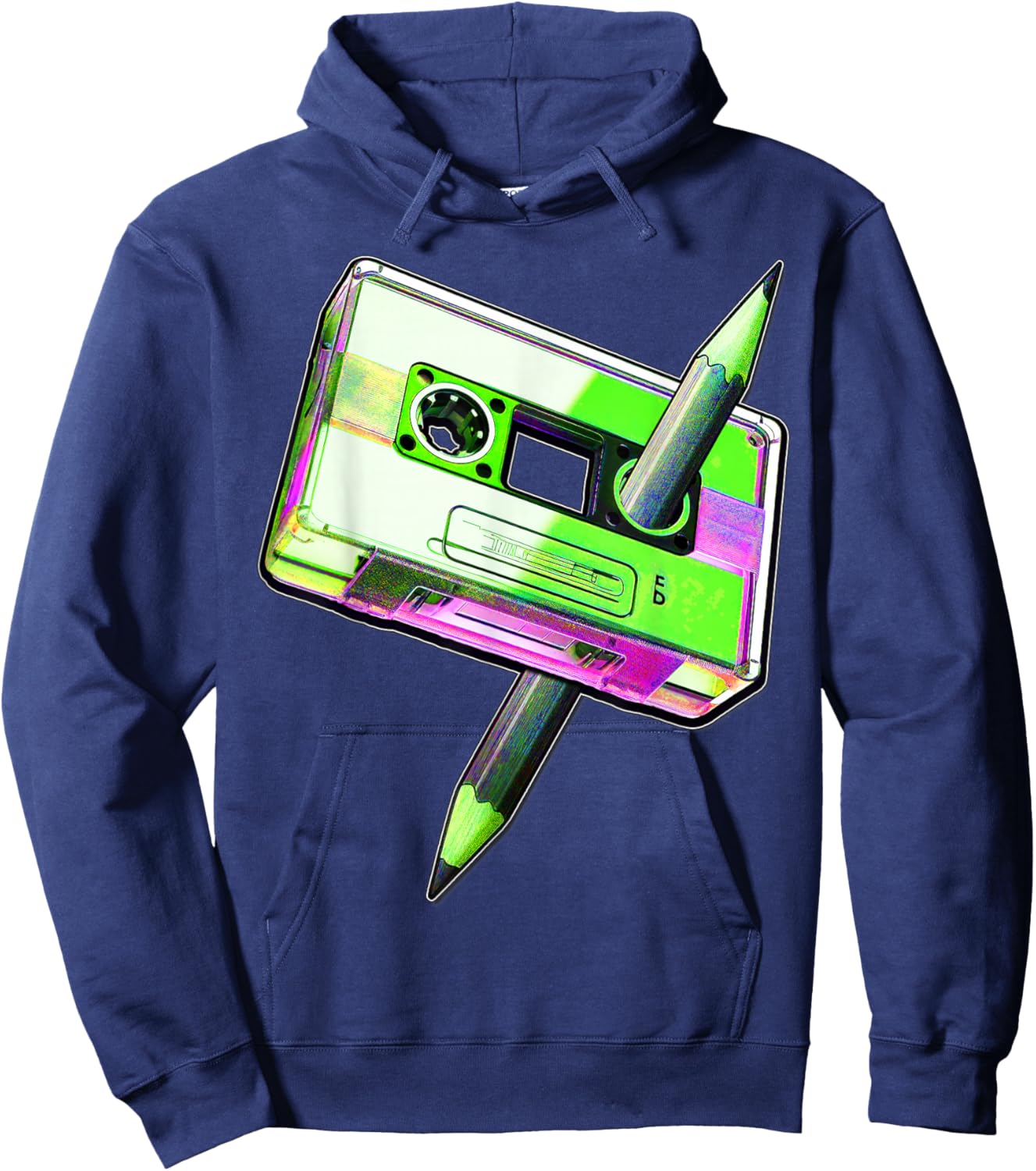 80s Cassette Tape Pencil 1980s Retro Vintage Music Mixtape Hoodie - Hoodie | Navy