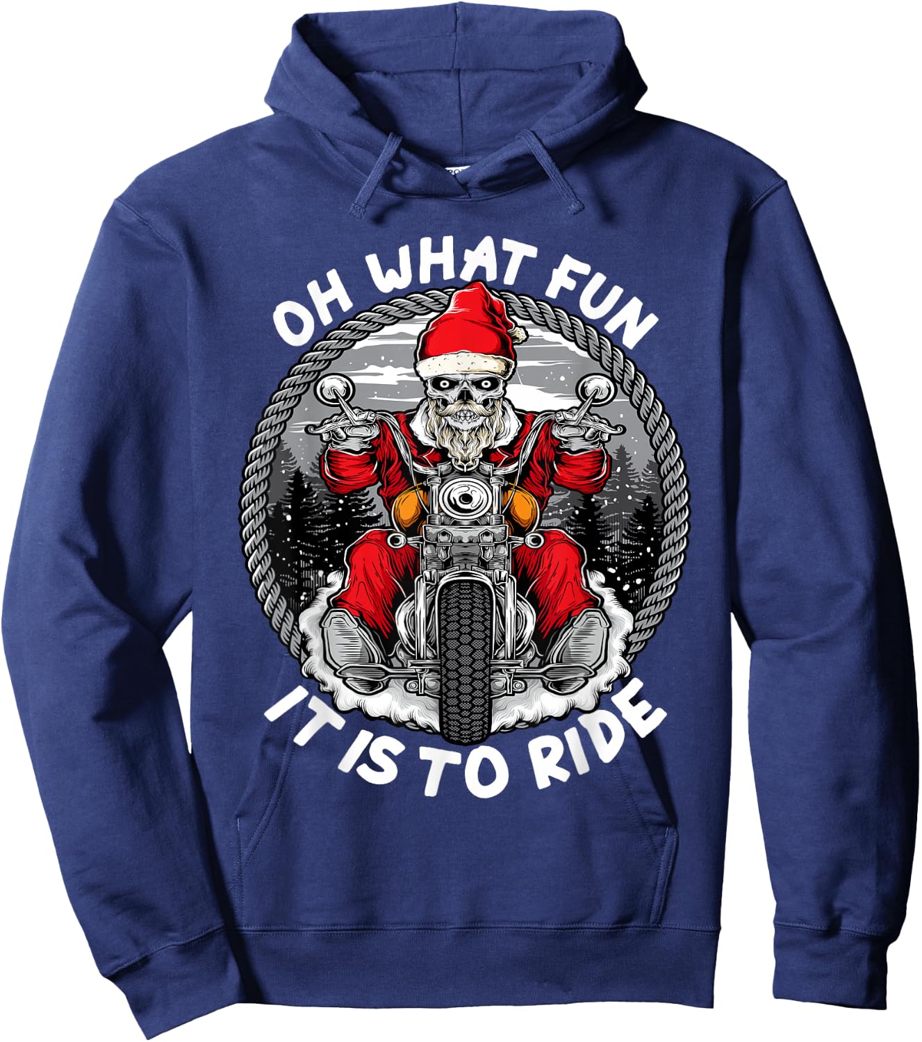 Oh What Fun It Is To Ride Christmas Santa Motorcycle Biker Hoodie - Hoodie | Navy