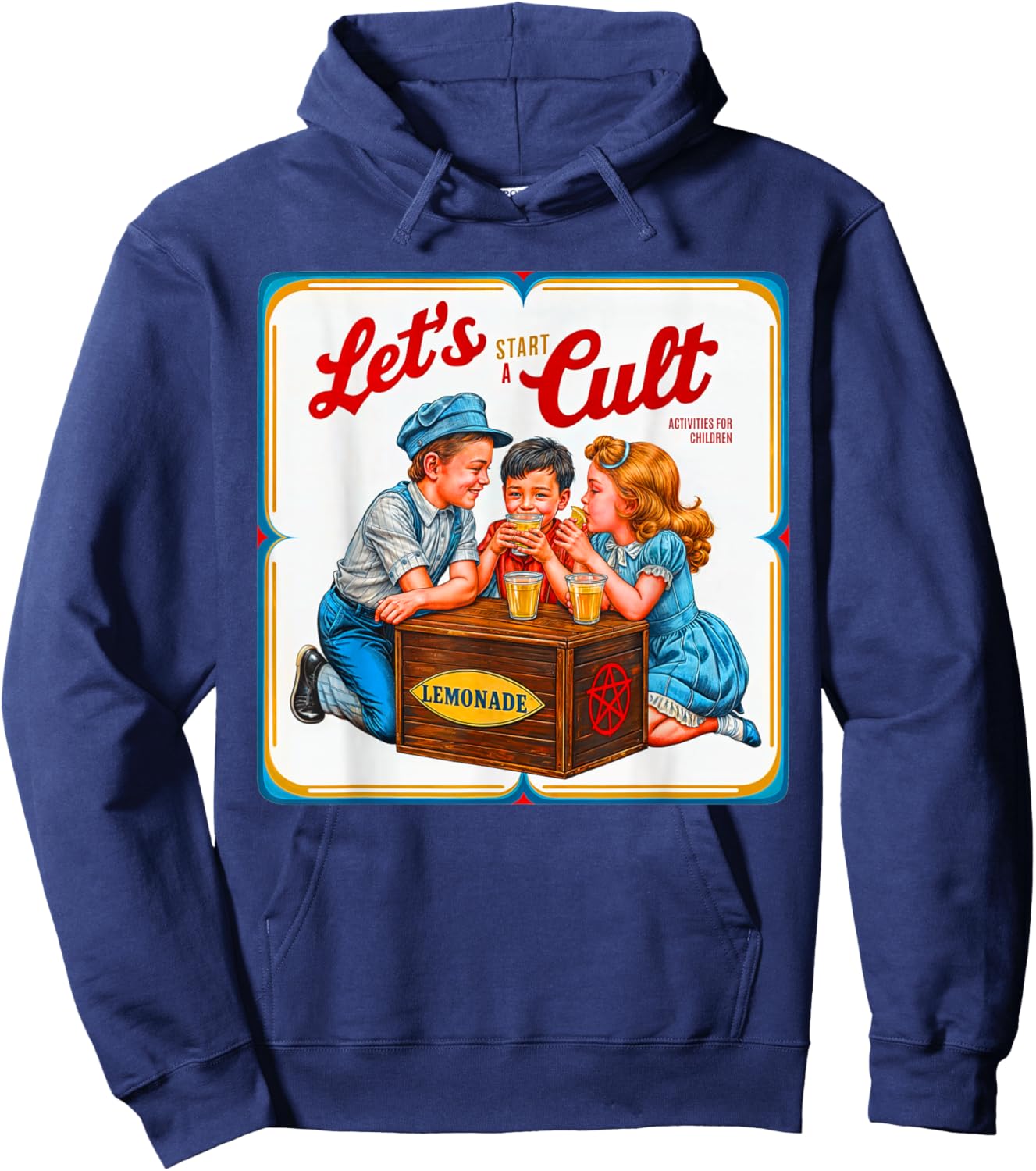 Let's Start A Cult Ironic Funny Vintage Horror Hoodie - Hoodie | Navy