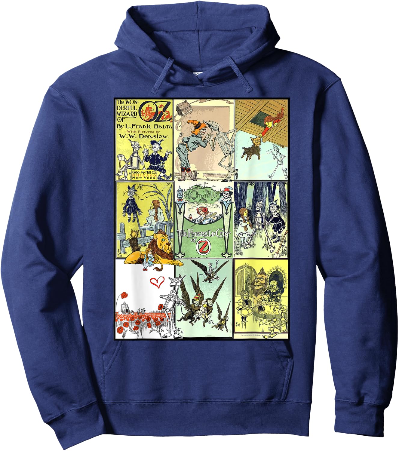 Dorothy and Toto The Wonderful Wizard of Oz Collage - Green, -Adults, Short Sleeve, , Small Hoodie - Hoodie | Navy
