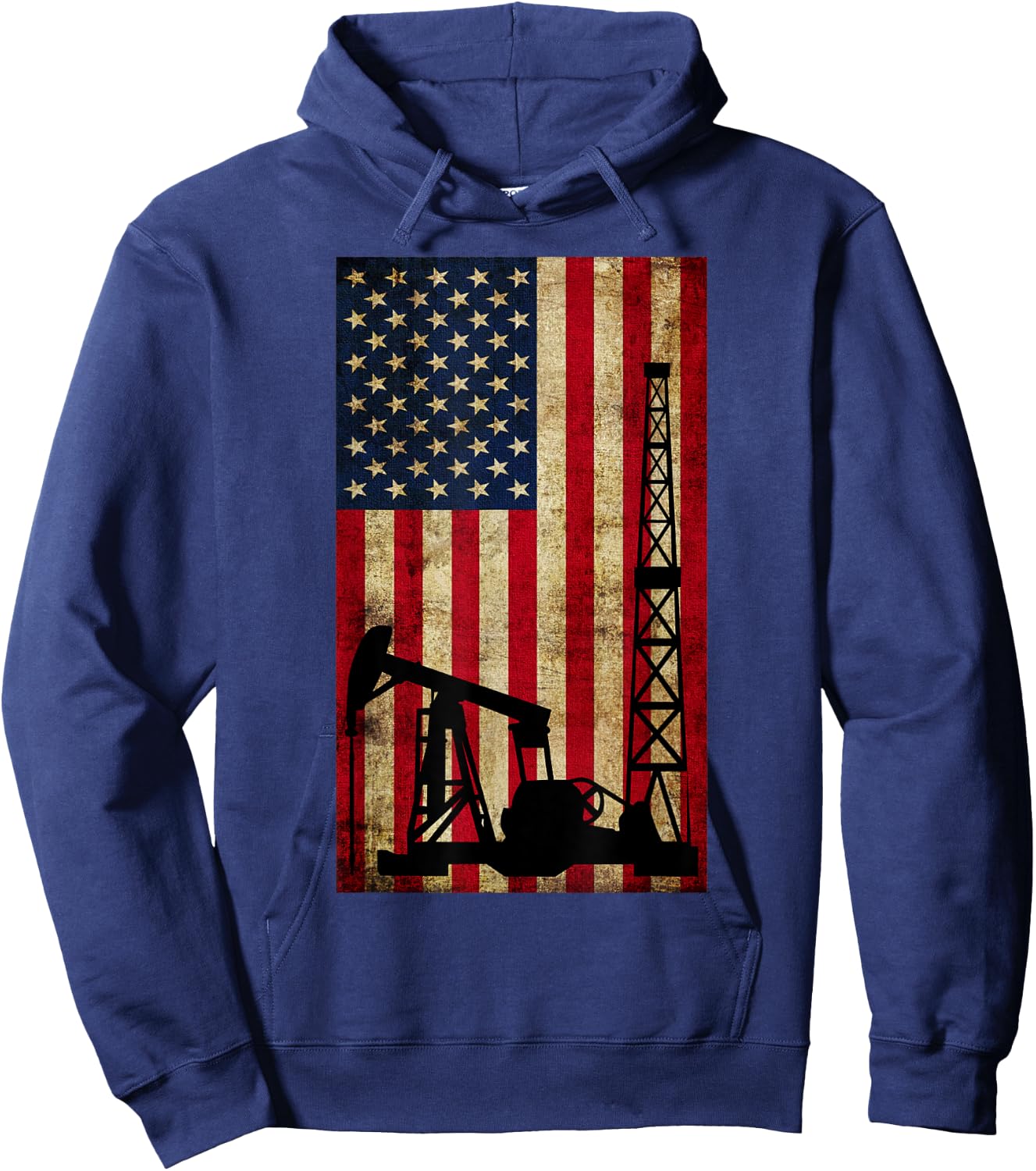Vintage Landman USA Flag Oil Rig Pump Gas Workers Red Gifts Hoodie - Hoodie | Navy