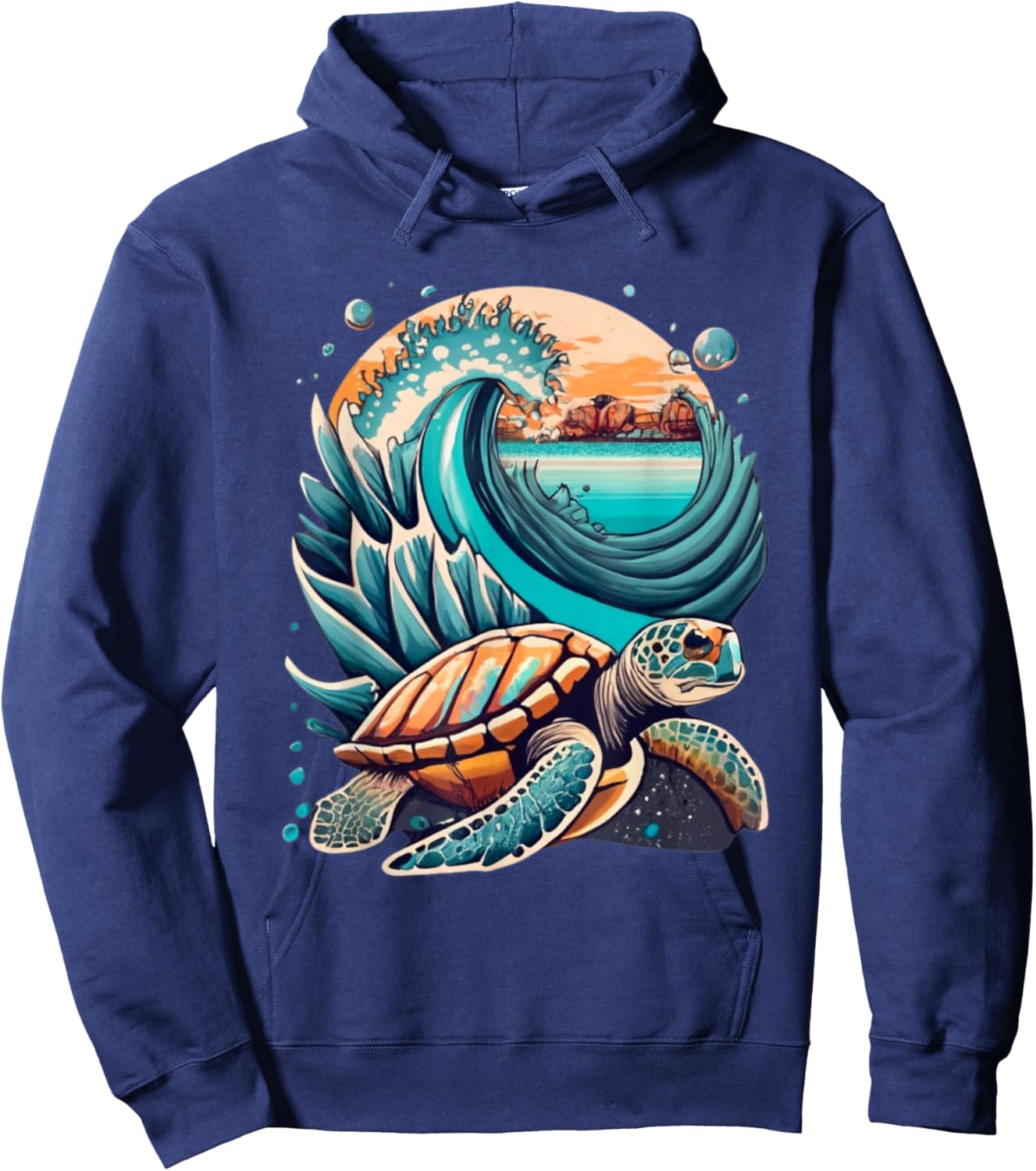 Seaturtle, with waves, sun and beach in the background Women Kids Hoodie - Hoodie | Navy