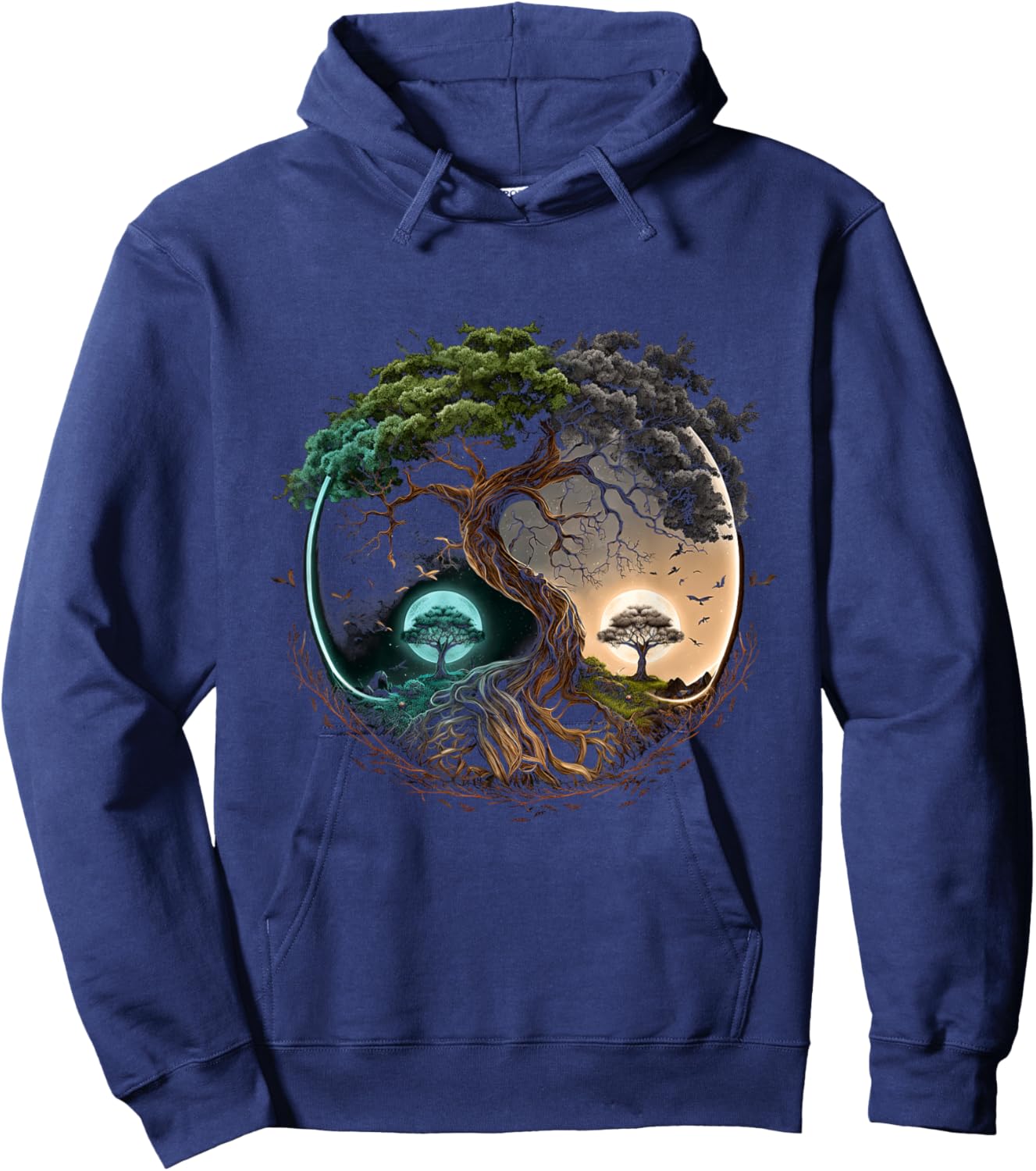 Tree Life Yin Yang Moon Sun Day And Night Bonsai Japanese Hoodie - Hoodie | Navy