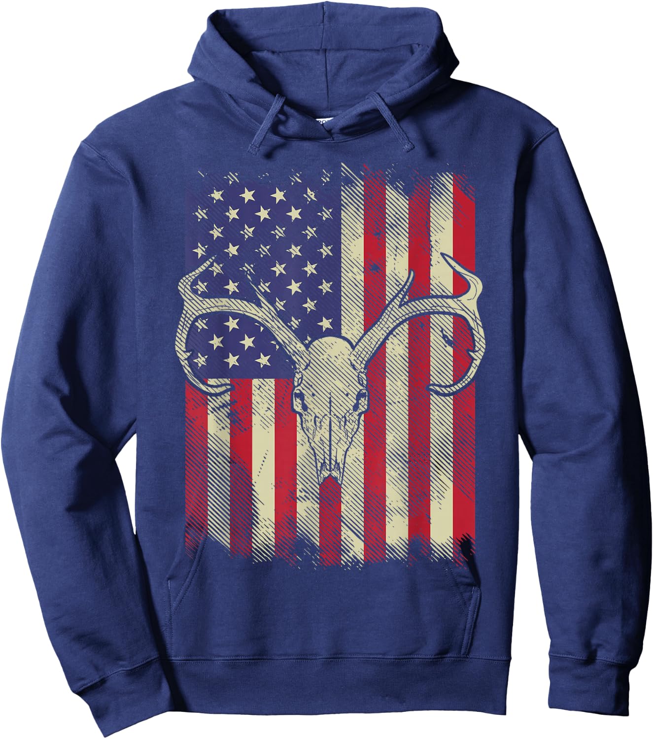 Deer Skull American Flag Hunting Vintage USA Hunter Gift Hoodie - Hoodie | Navy