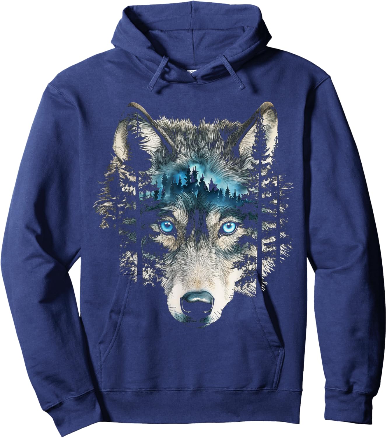 Wolf Nature Abstract Animal Art Blue Eyes Graphic Wolf Hoodie - Hoodie | Navy