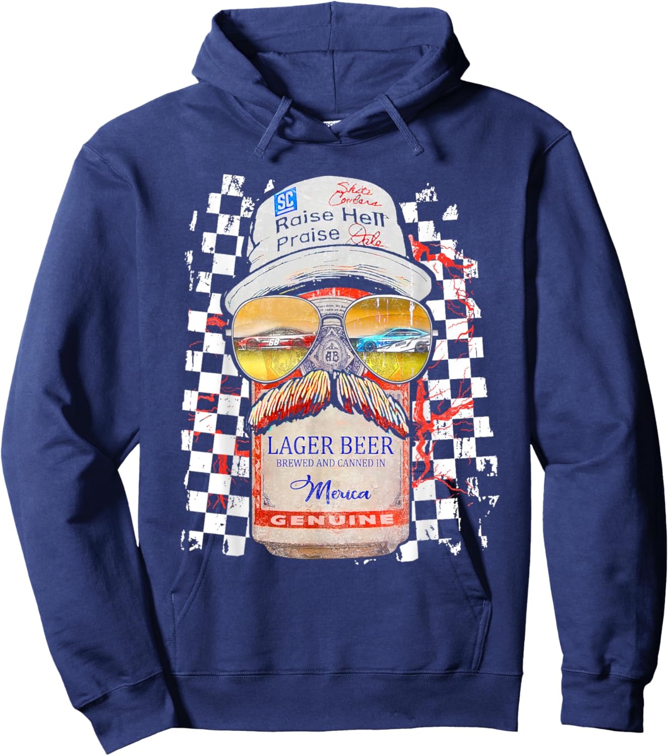 Graphic Motorsport Retro 90s Racing Retro Drinking Beer Hoodie - Hoodie | Navy