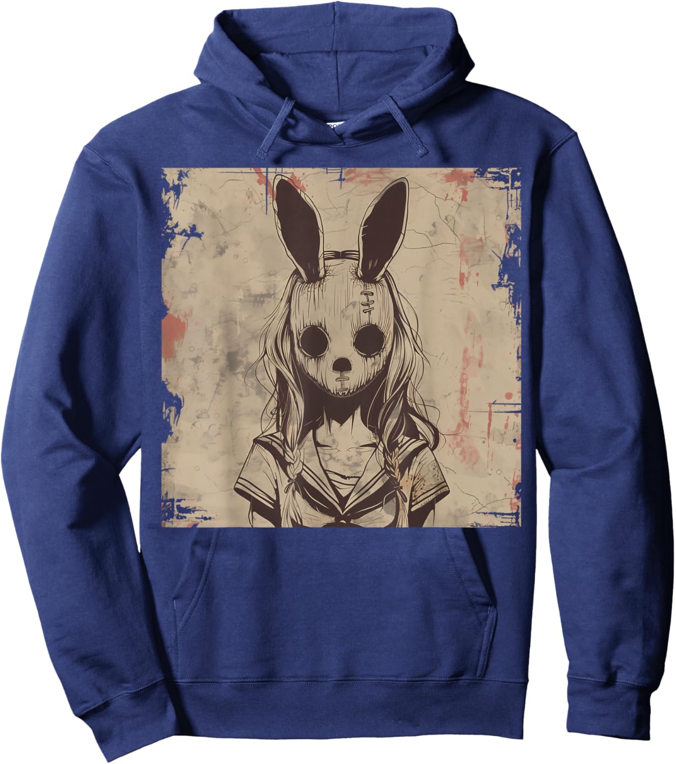 Goth Grunge Creepy Bunny Rabbit Mask Girl Anime Horror Art Hoodie - Hoodie | Navy