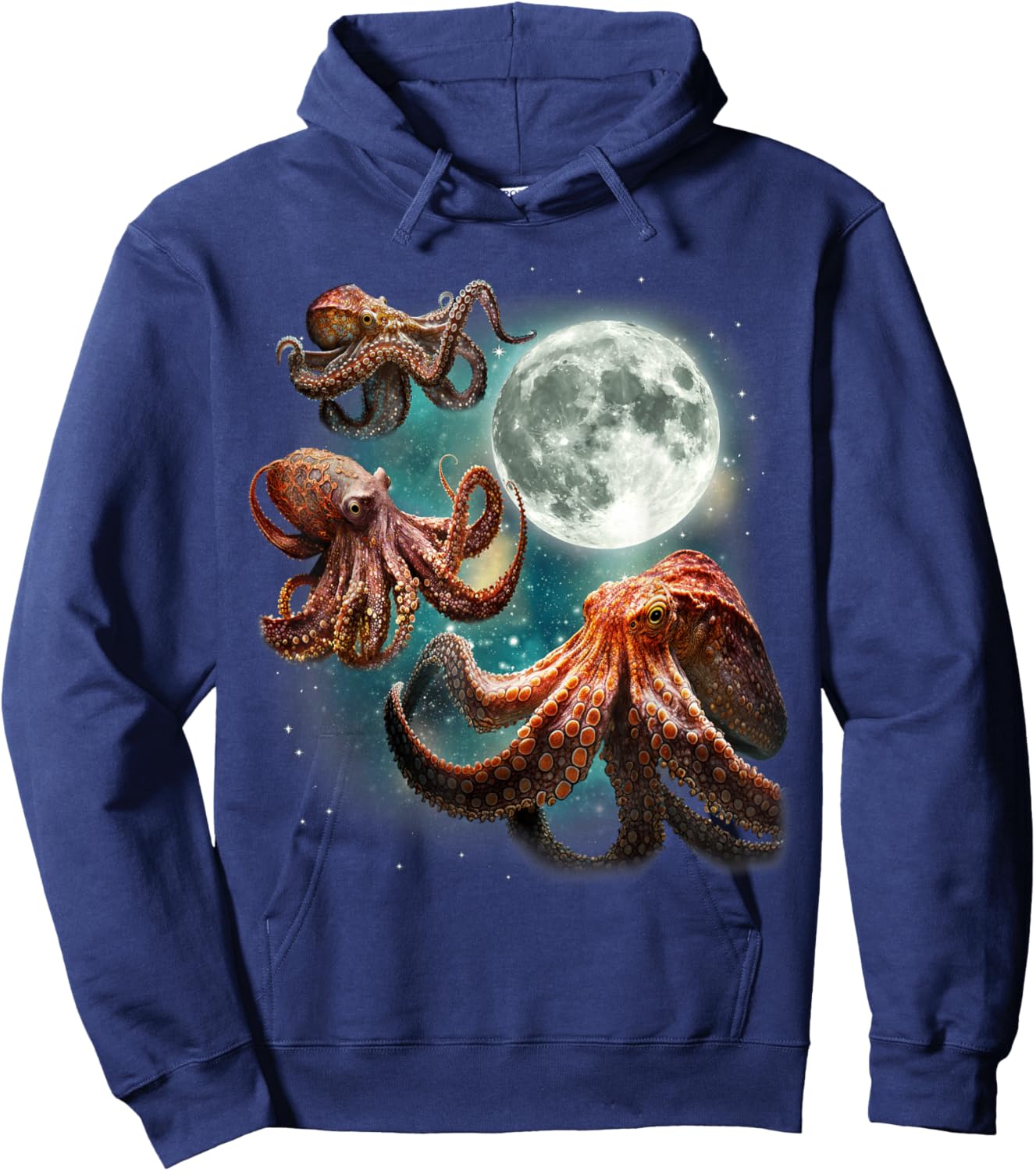 Three Octopuses 3 Moon Ocean Deep Sea Creature Wildlife Hoodie - Hoodie | Navy