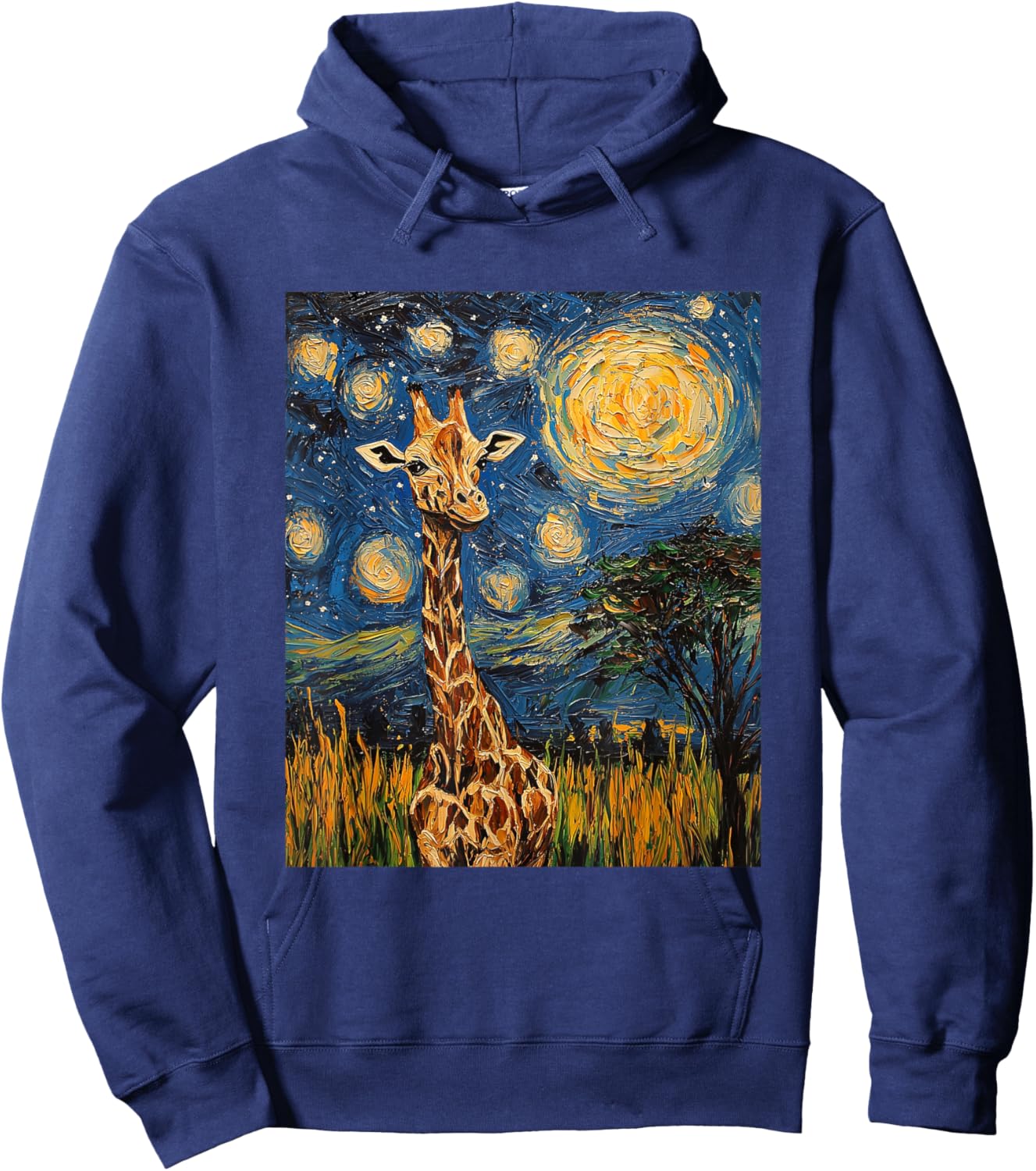 Cute Giraffe Africa - Van Gogh Style - Starry Night Hoodie - Hoodie | Navy