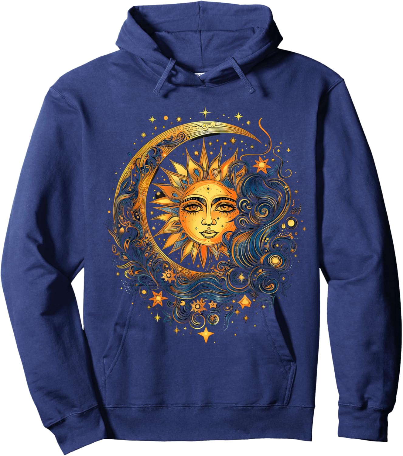 Mystic Sun and Moon Woman Mystical Flowers Aesthetic Hoodie - Hoodie | Navy
