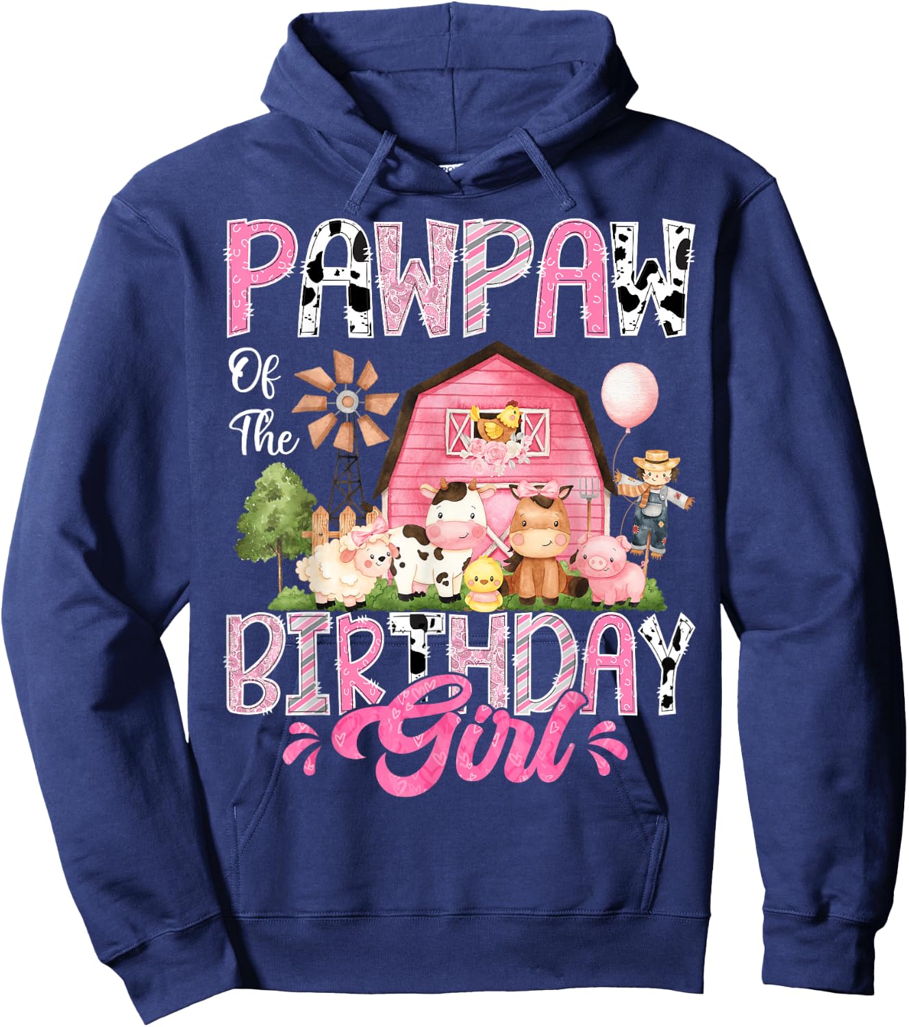 Pawpaw Of The Birthday Girl Pink Farm Cow First Birthday Hoodie - Hoodie | Navy