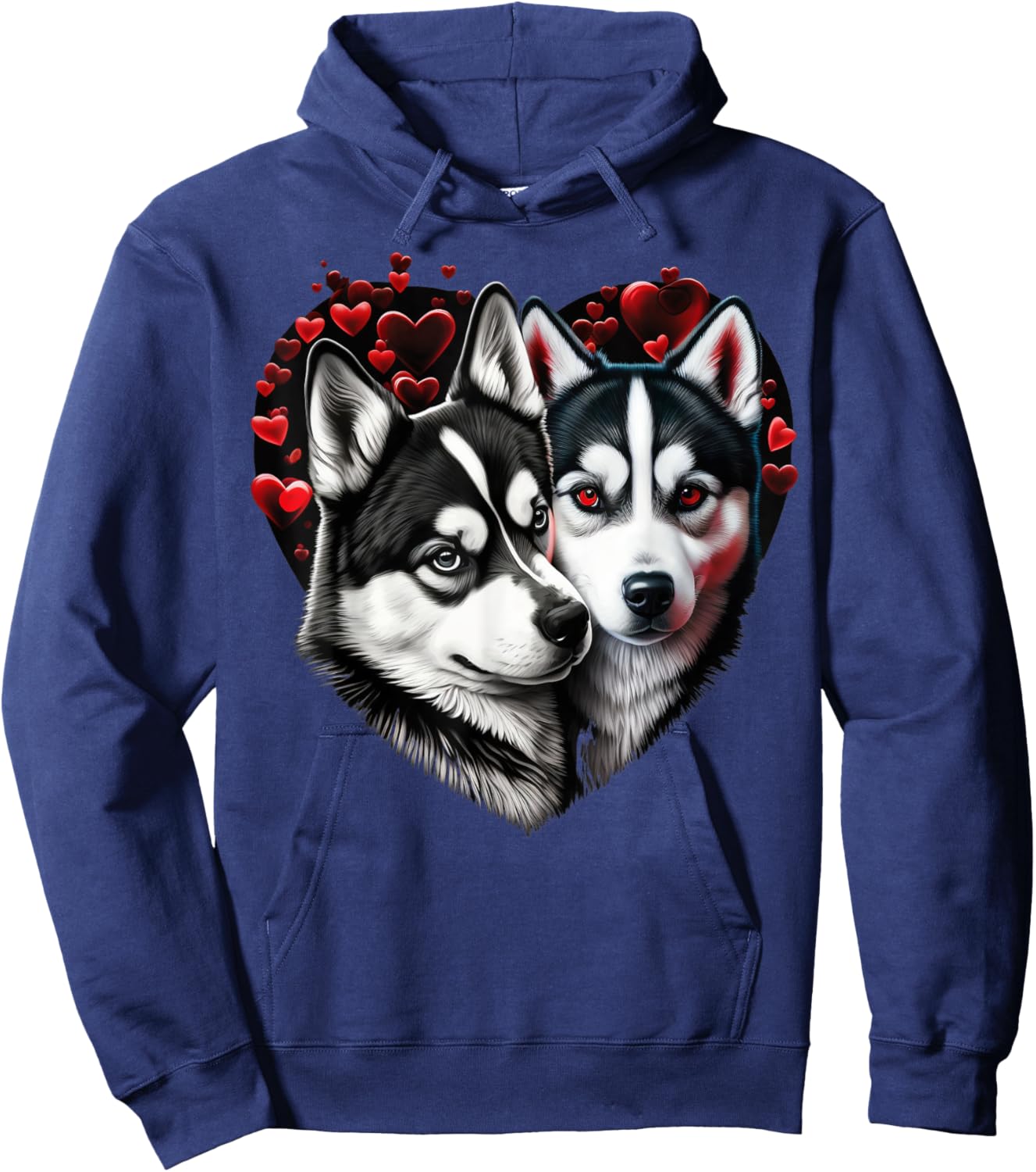 Two Husky Dogs Valentines Day Love on Couple Siberian Husky Hoodie - Hoodie | Navy