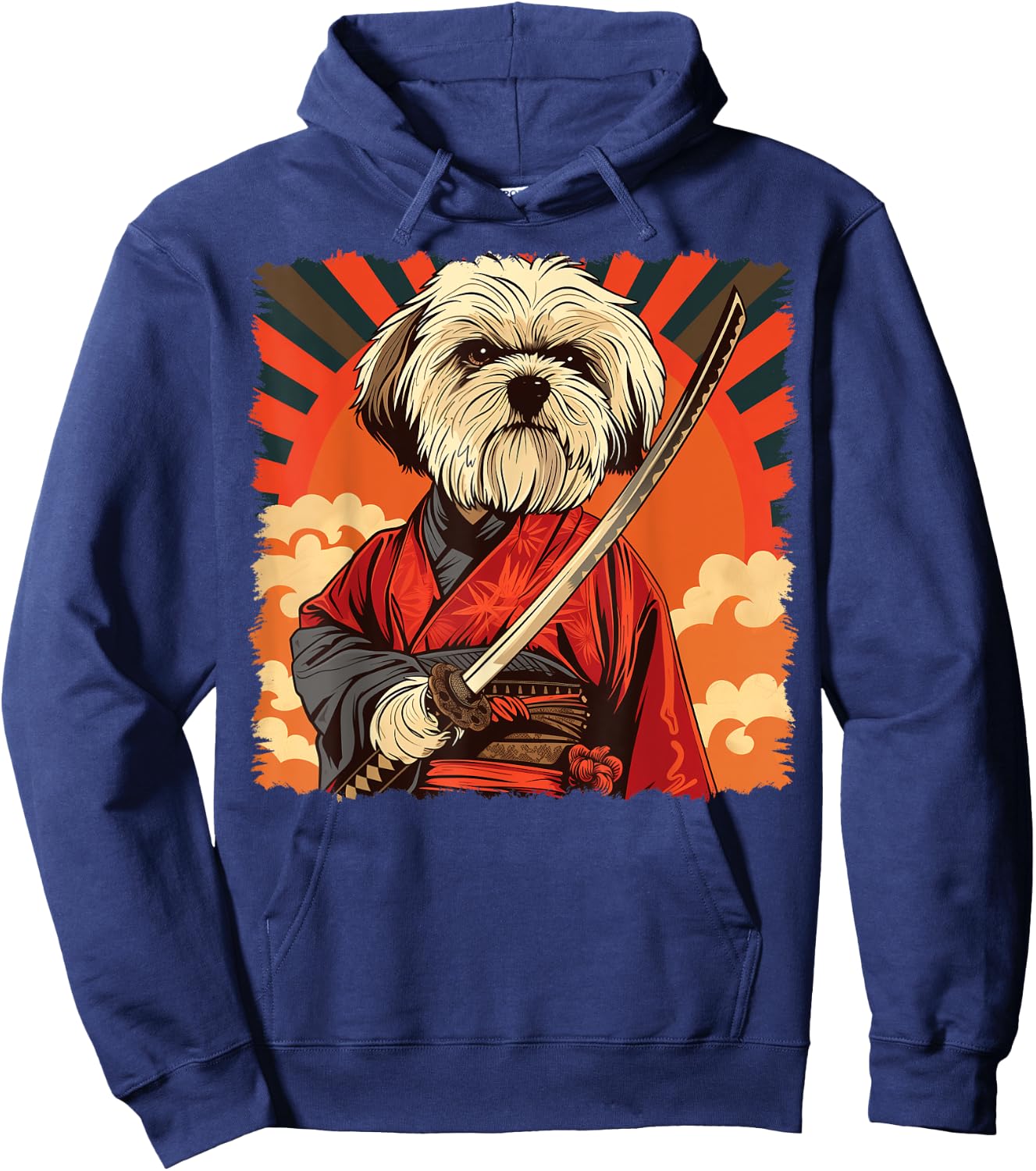 Lhasa Apso Dog Japanese Art Samurai Ukiyo-e Vintage Hoodie - Hoodie | Navy