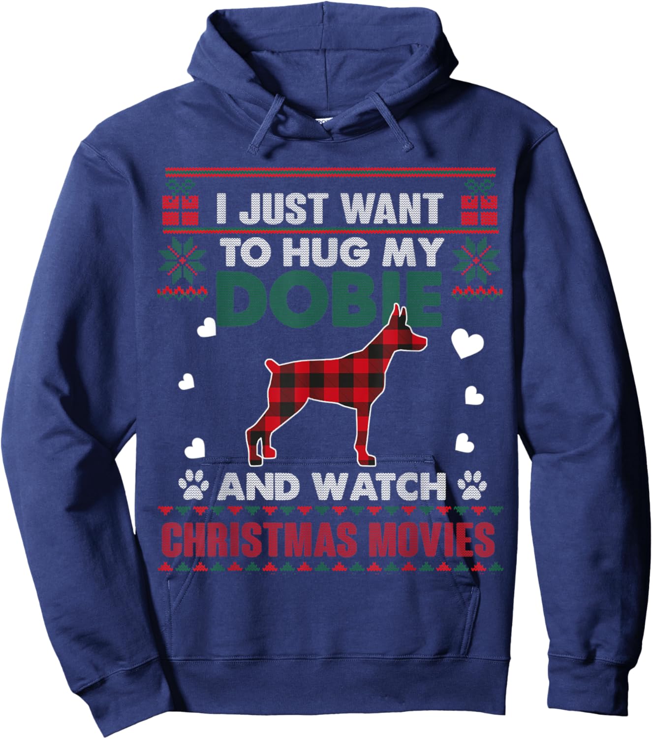 Doberman Dog Owner Christmas Movies Pajama Xmas Ugly Sweater Hoodie - Hoodie | Navy