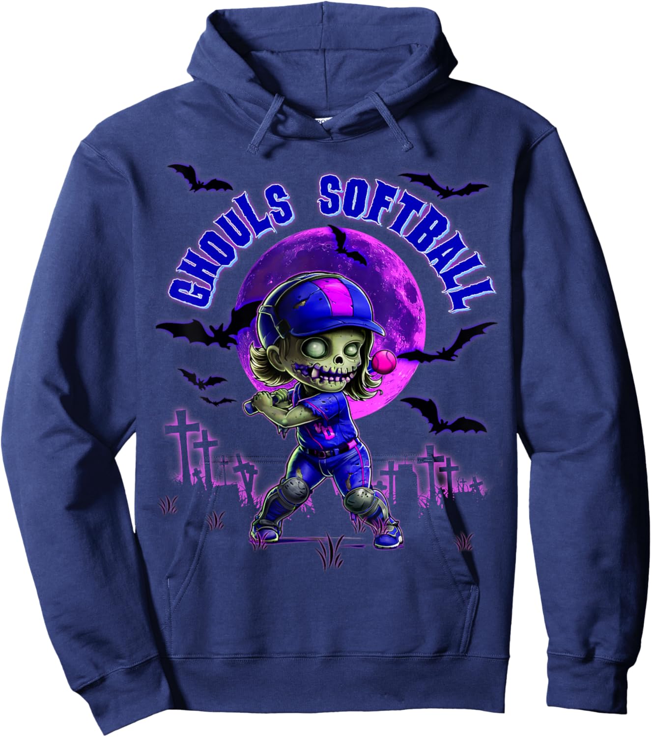 Halloween Softball for Girls Creepy Spooky Zombie Batter Hoodie - Hoodie | Navy