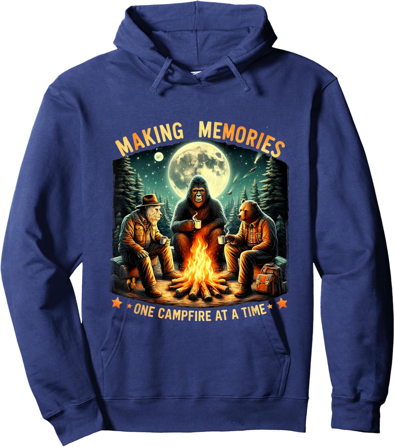 Retro Making Memories One Campfire At A Time Bigfoot Camping Hoodie - Hoodie | Navy