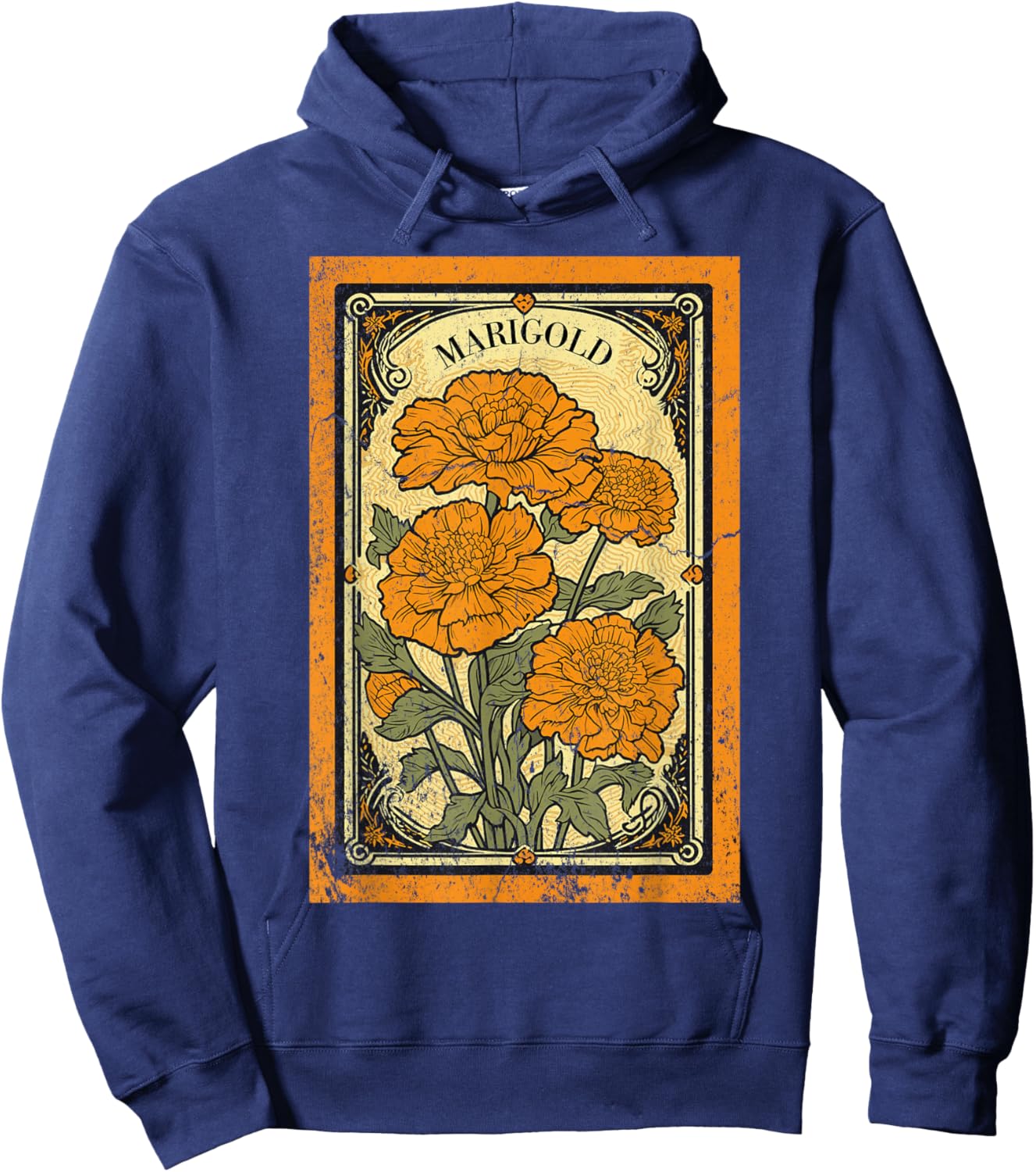 Vintage Marigold Flowers Tarot Card Hoodie - Hoodie | Navy