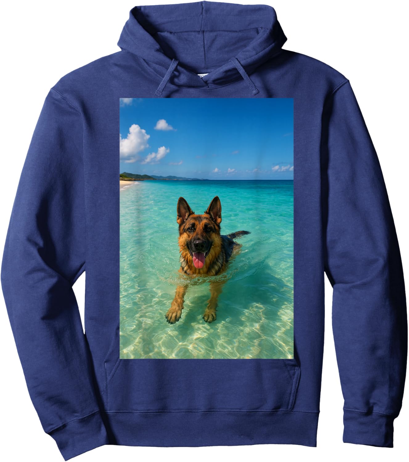 German Shepherd Dog Swimming Ocean Beach Hoodie - Hoodie | Navy