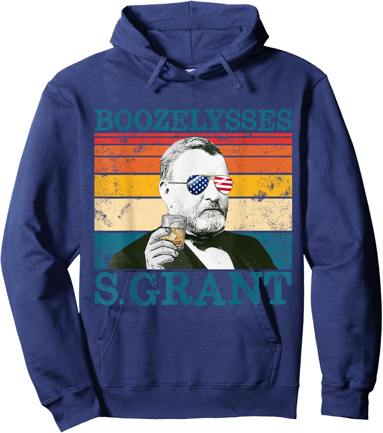Boozelysses S. Grant Retro Drinking President Ulysses Grant Hoodie - Hoodie | Navy