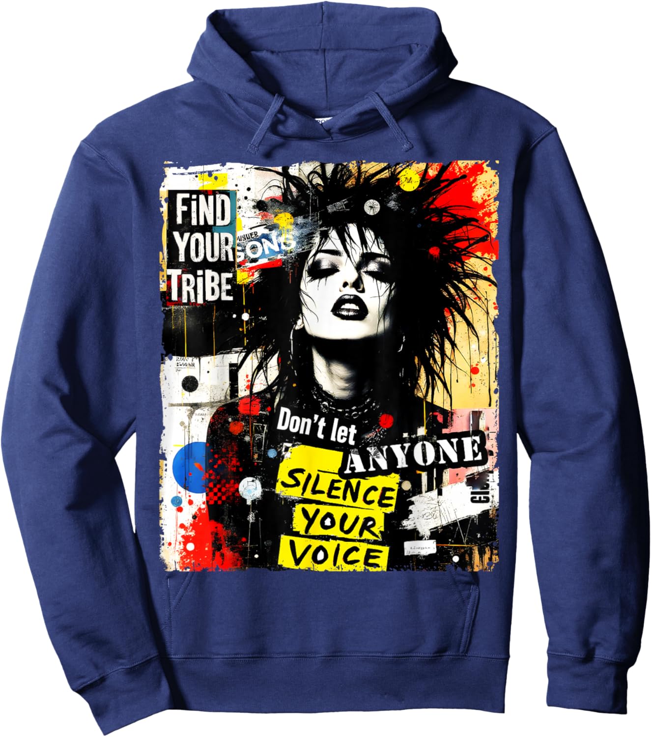 Punk Girl Graffiti 90s Urban Grunge Art Distressed Vintage Hoodie - Hoodie | Navy