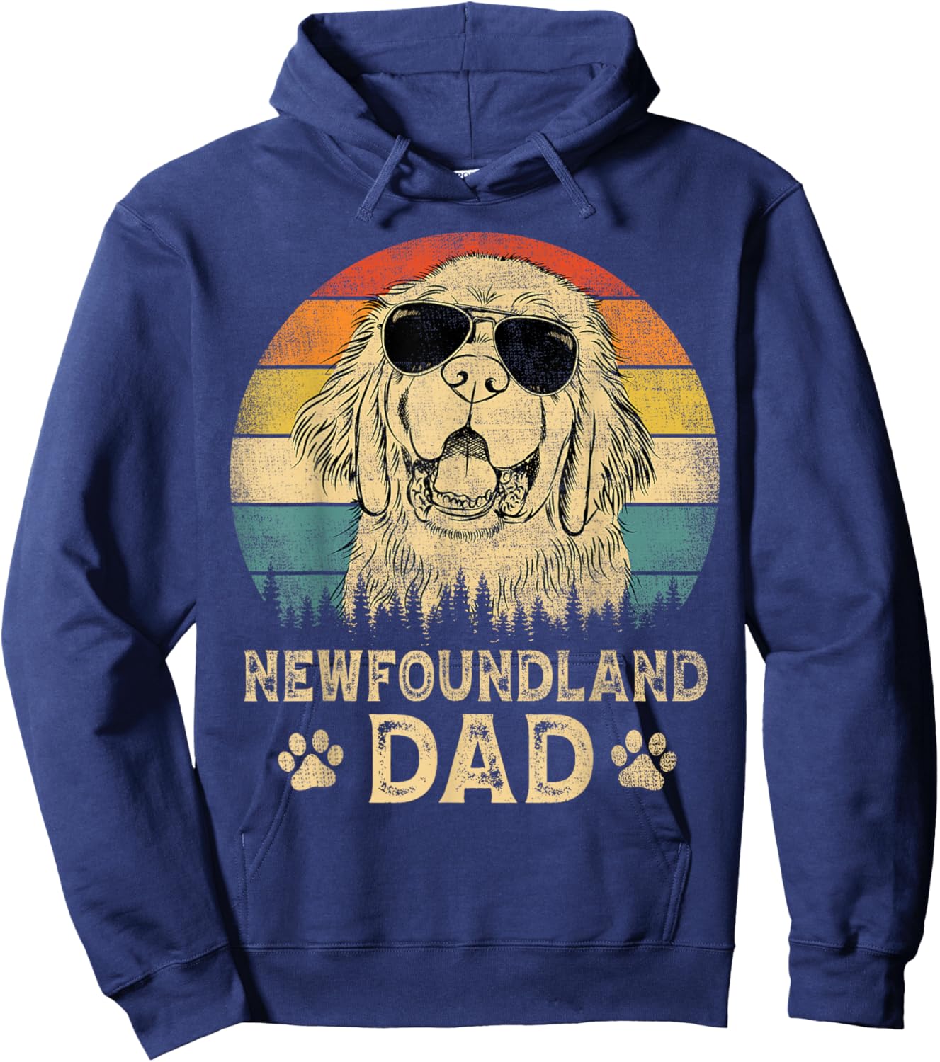 Vintage Newfoundland Dad Dog Lovers Father's Day Men Women Hoodie - Hoodie | Navy