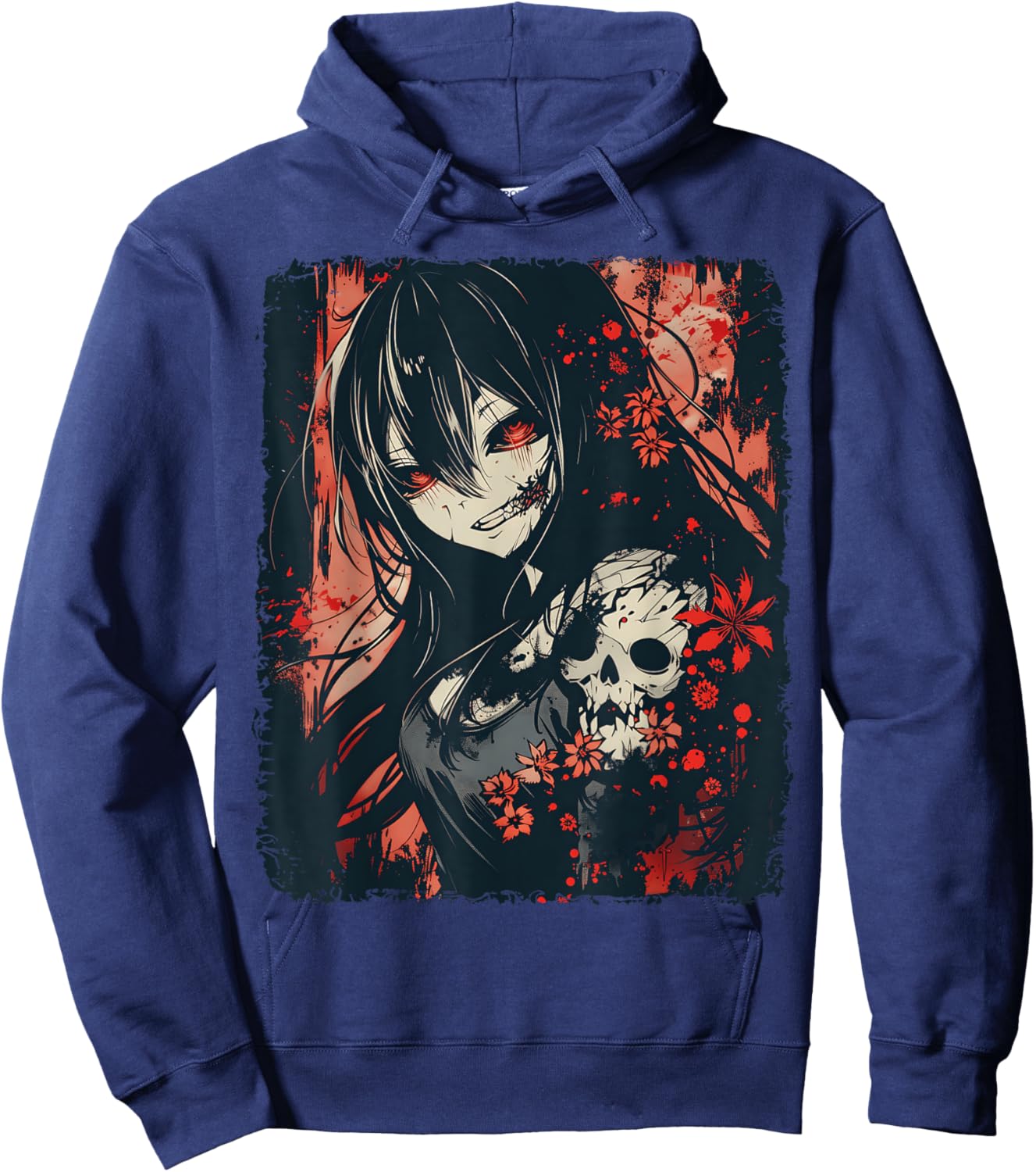 Anime Horror Girl Aesthetic Japanese Creepy Kawaii Goth Hoodie - Hoodie | Navy
