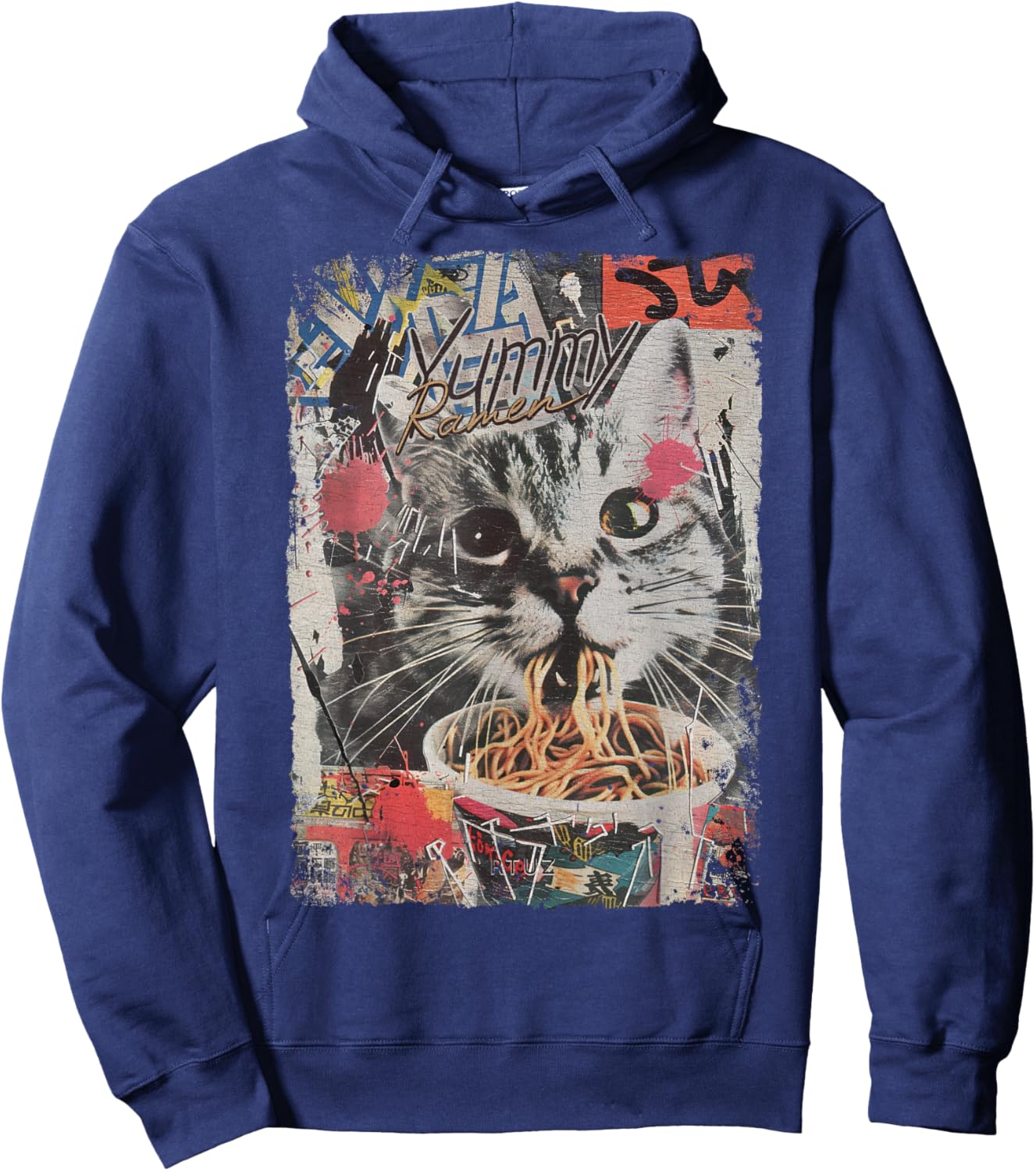 Ramen Noodles Cat Japan Y2K Kawaii Retro Cats Manga Anime Hoodie - Hoodie | Navy