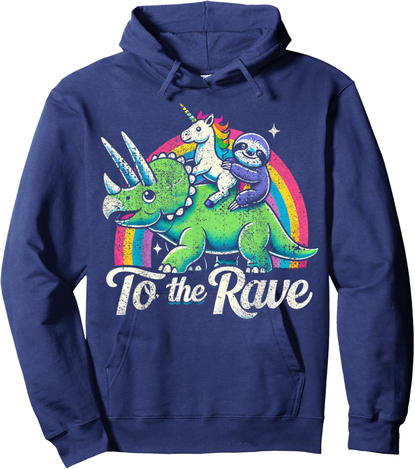 Techno Party Unicorn Sloth Dinosaur Rave Music Hoodie - Hoodie | Navy