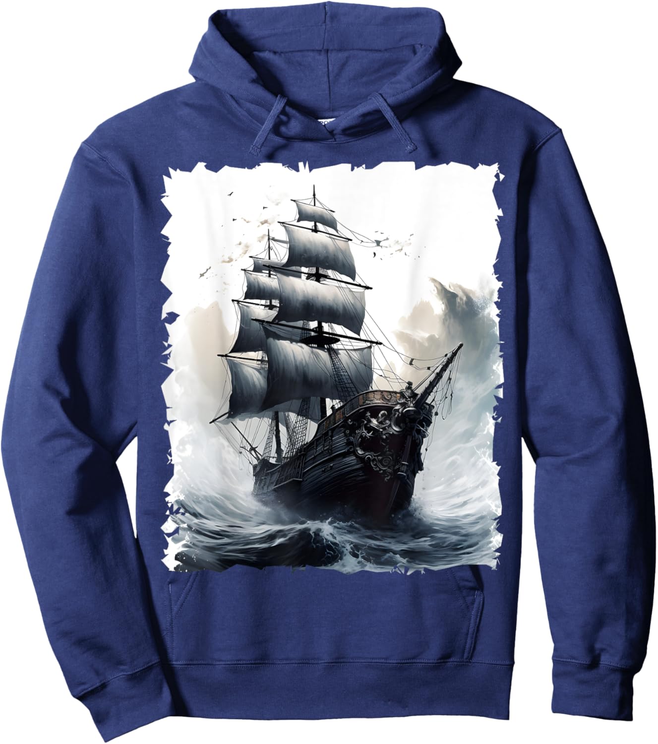 Sailing Boat Captain Pirate Ship Sailing Storm Painting Hoodie - Hoodie | Navy