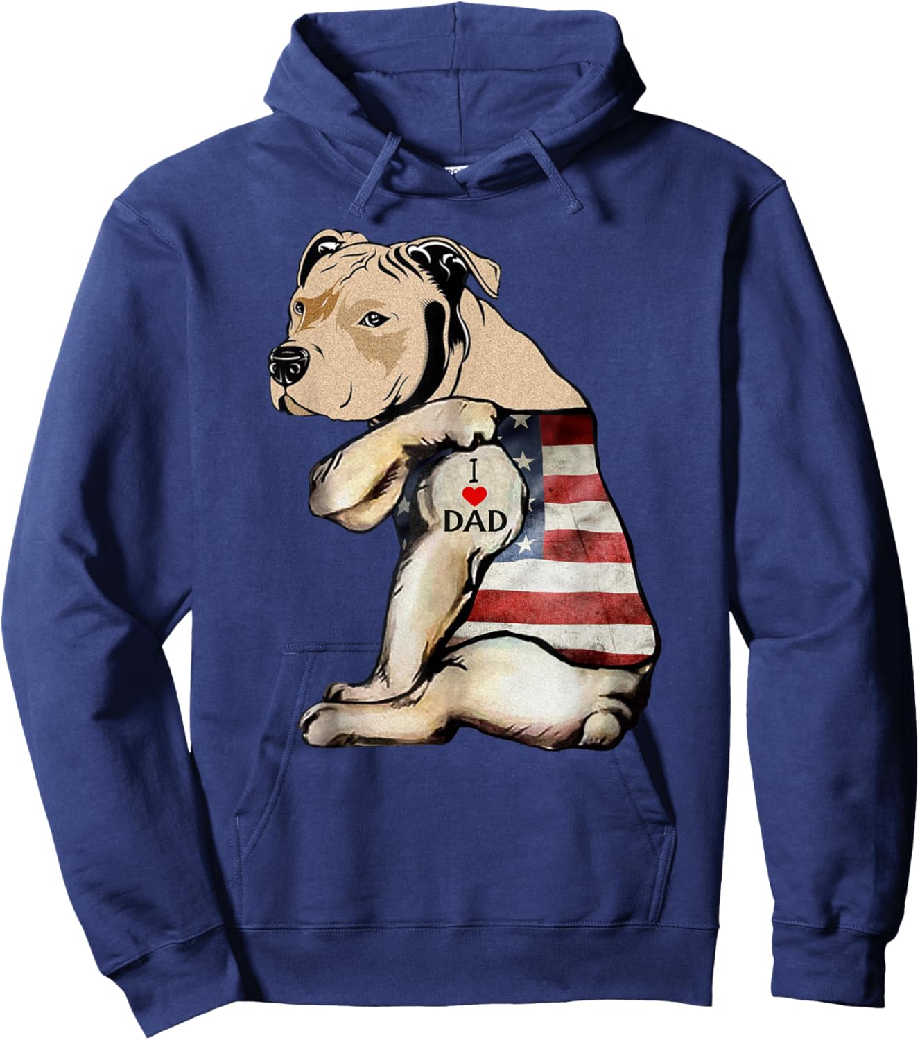 Pitbull I Love Dad Tattoo Fathers Day Hoodie - Hoodie | Navy