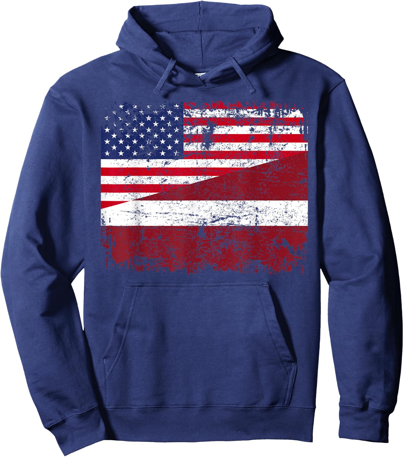 LATVIAN ROOTS | Half American Flag | USA LATVIA FLAG Hoodie - Hoodie | Navy