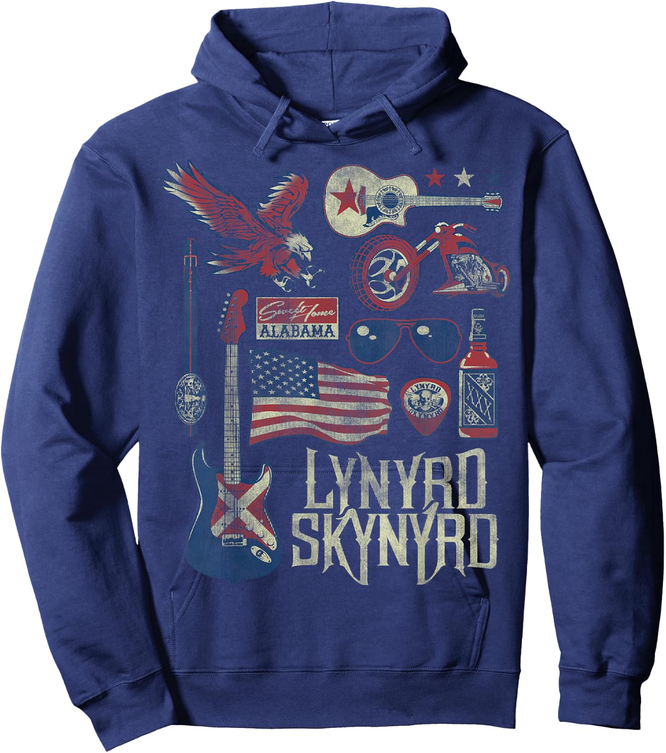 Lynyrd Skynyrd Collage Sweet Home Alabama US Flag Band Biker Hoodie - Hoodie | Navy