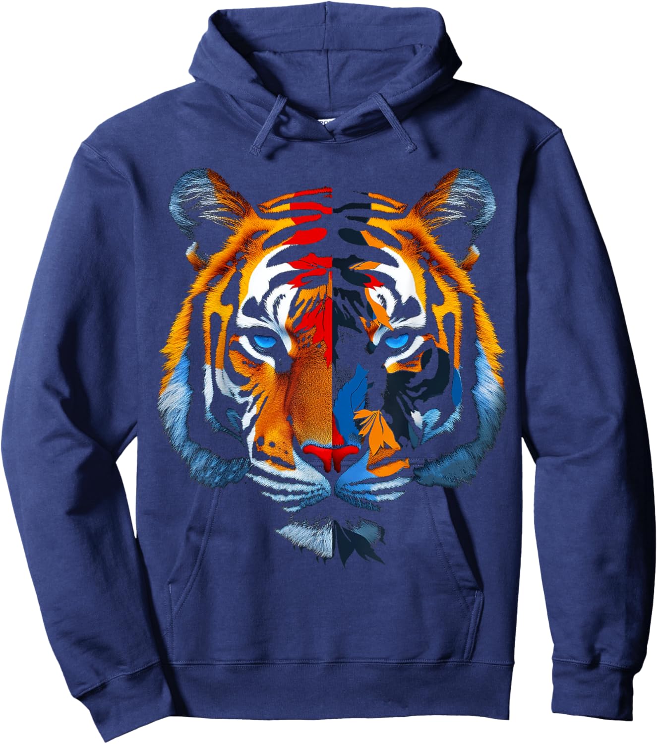 Tiger Face Animal Print Art Portrait Graphic Tiger Hoodie - Hoodie | Navy