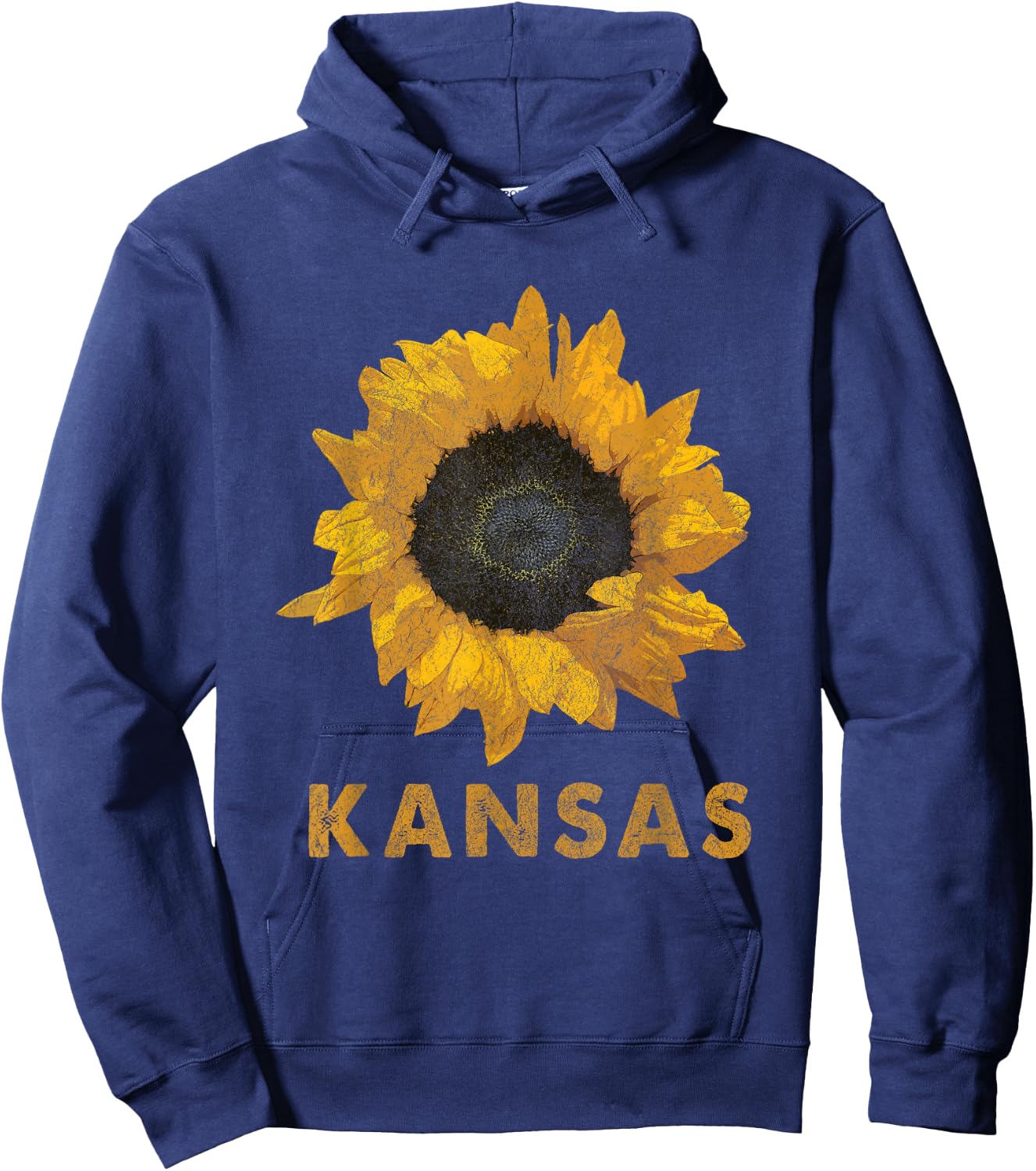 Kansas State Flower / Sunflower Print / Vintage Style Hoodie - Hoodie | Navy