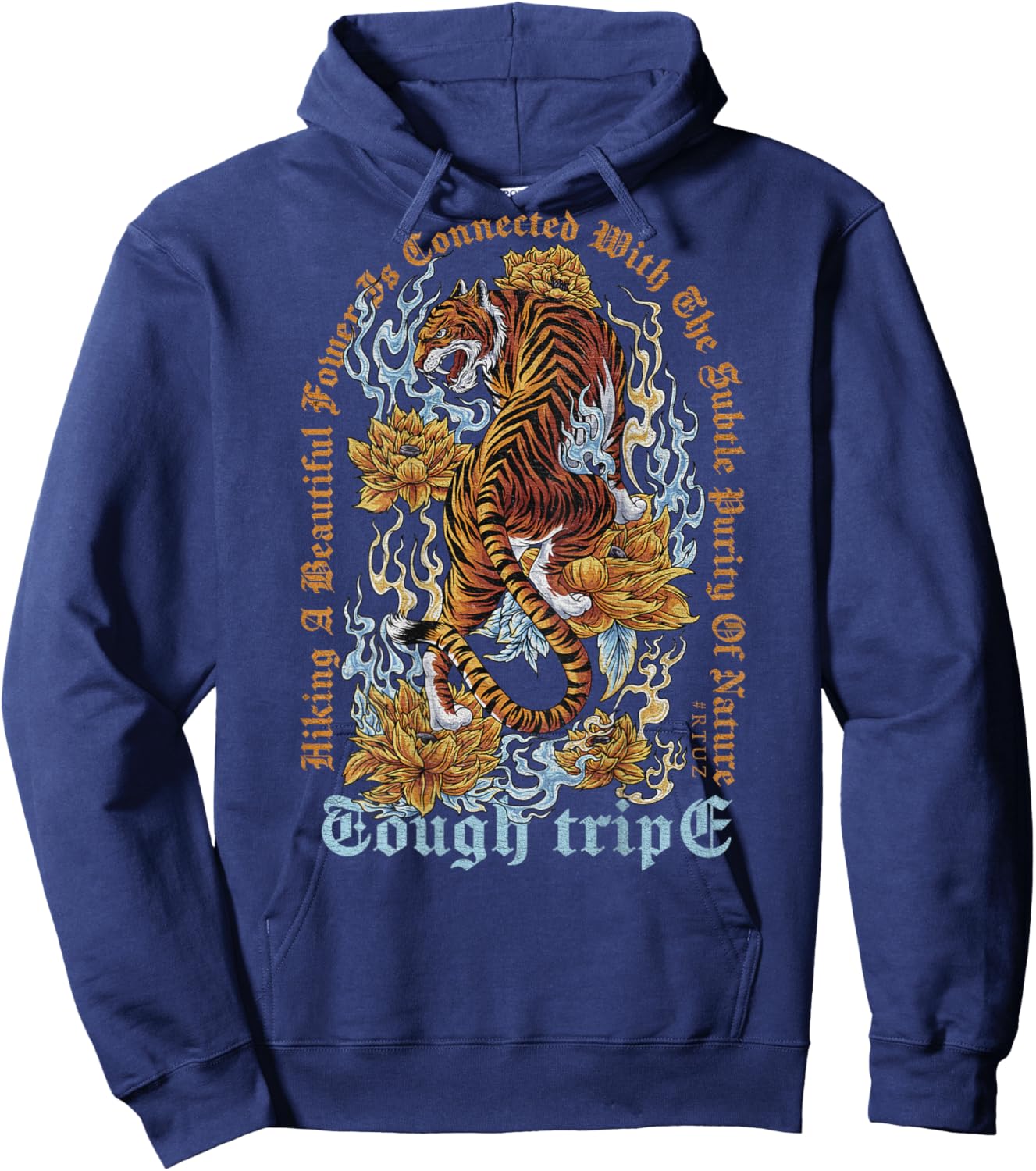 Hip Hop Vintage Retro Urban Y2K Back Print Streetwear Tiger Hoodie - Hoodie | Navy