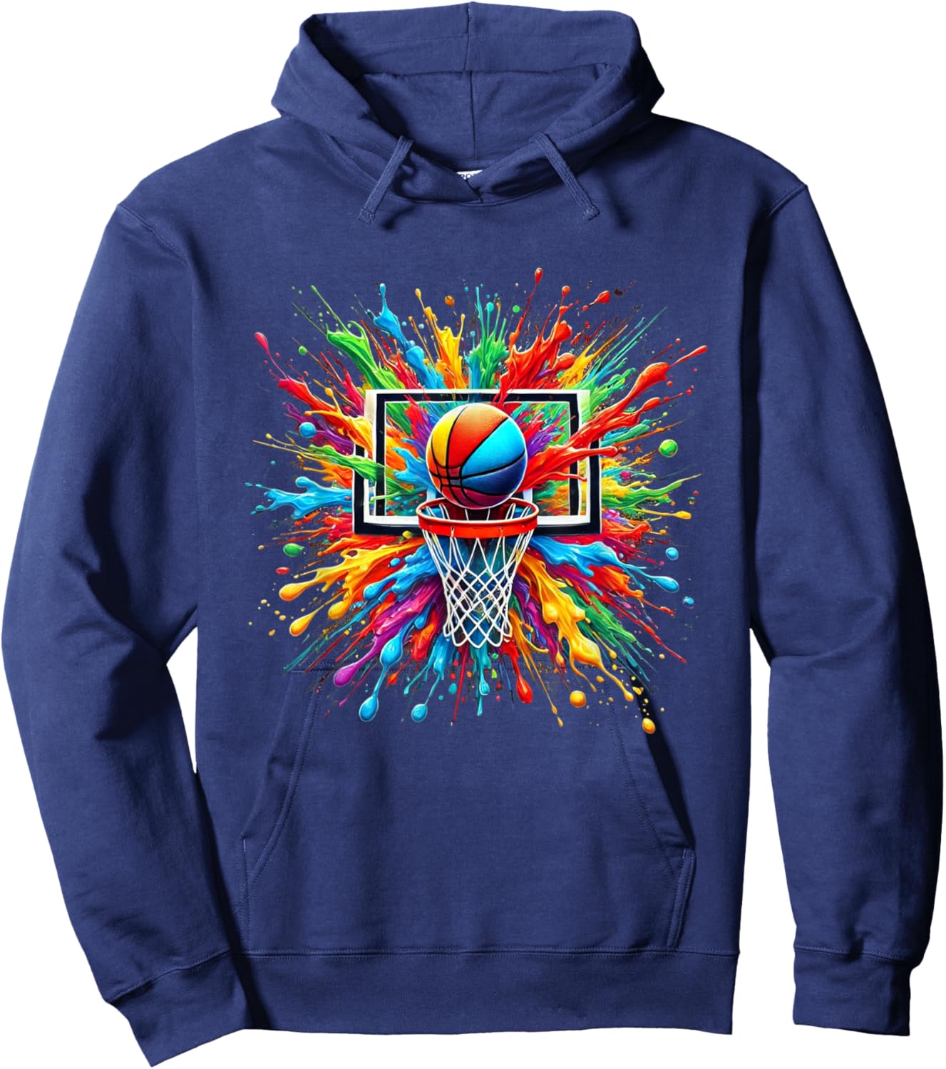Colorful Tie Dye Basketball Hoop Splash Color Net Slam Dunk Hoodie - Hoodie | Navy