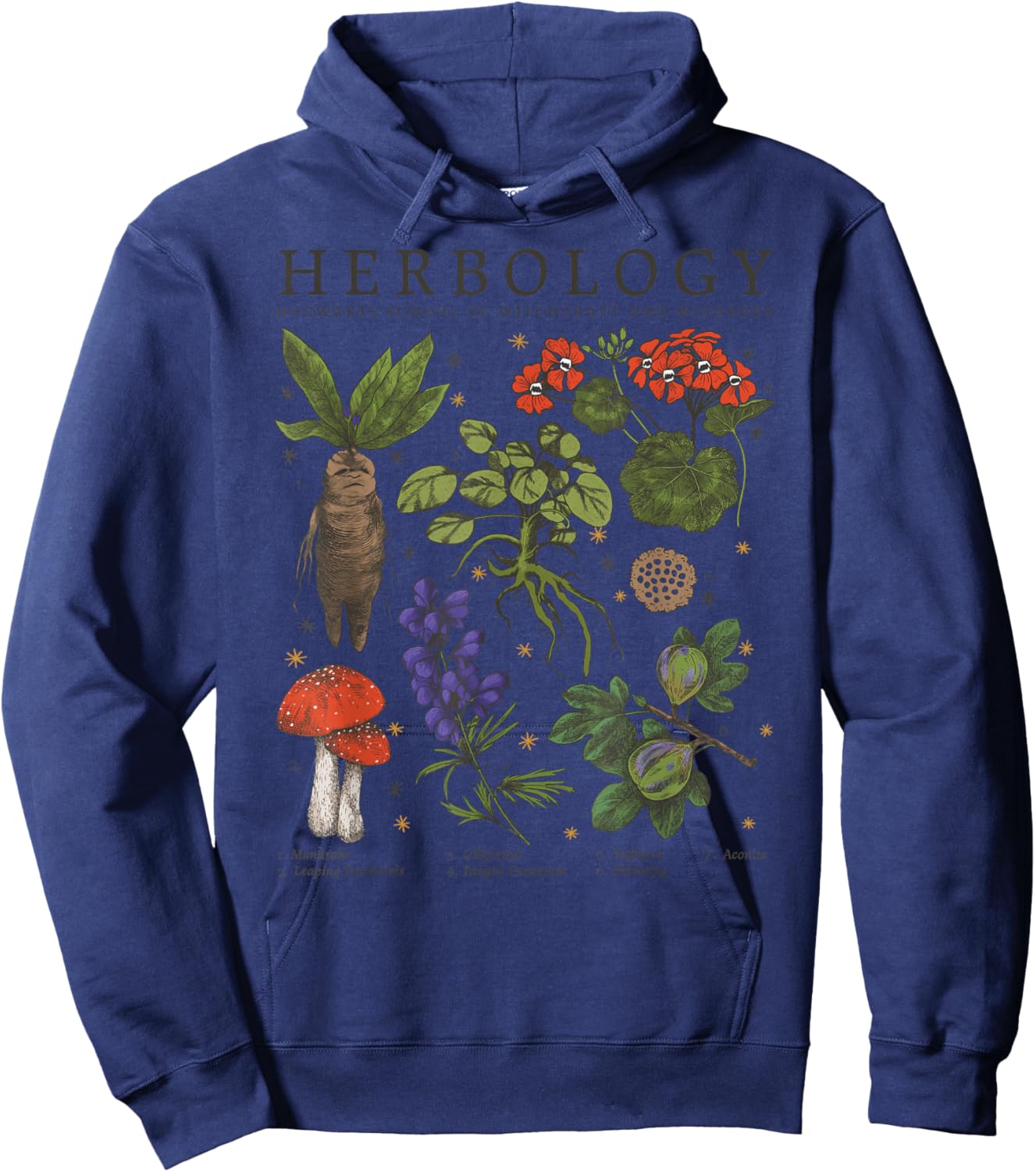 Harry Potter Herbology Plants Vintage Textbook Poster Hoodie - Hoodie | Navy