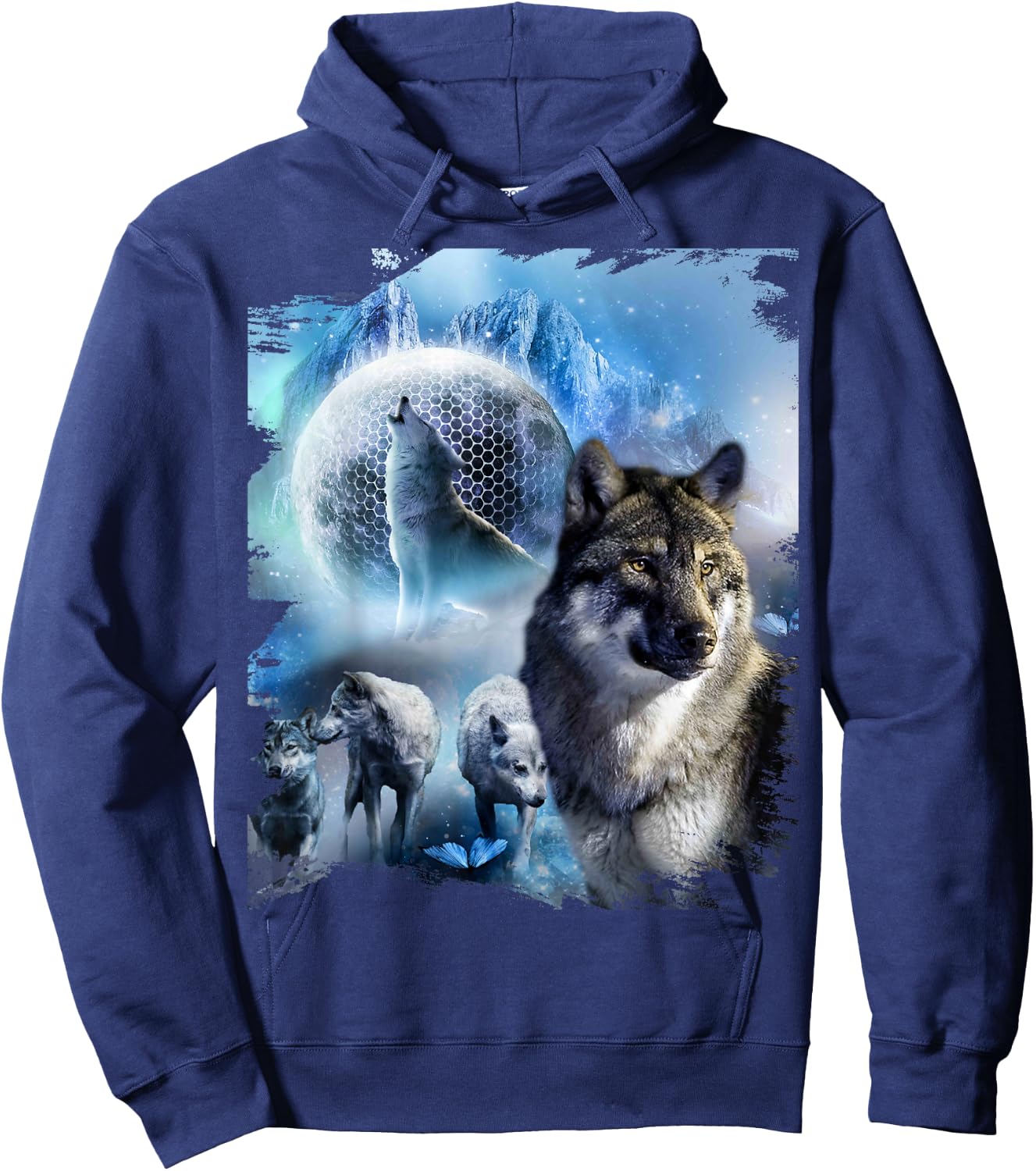 Snow Wolves Howling At Moon Ice Wolf Hoodie - Hoodie | Navy