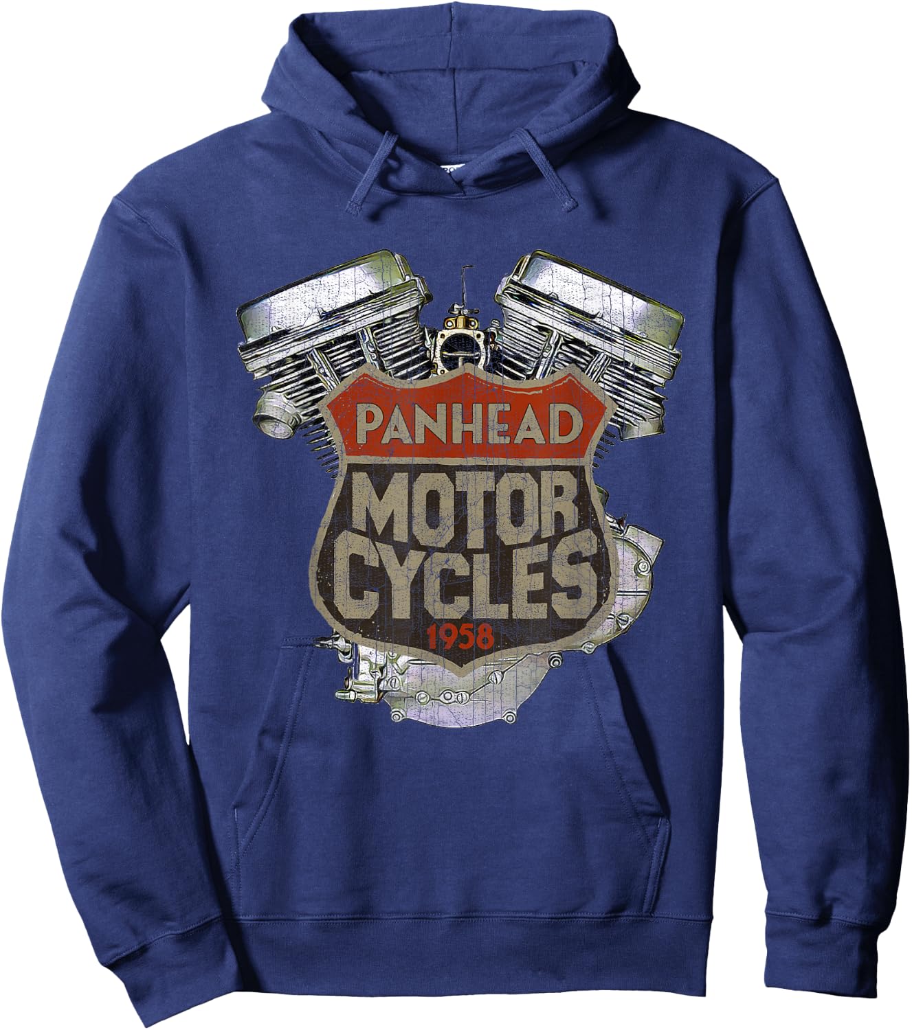 1958 Panhead Motorcycle Vintage Distressed Biker Chopper Rat Hoodie - Hoodie | Navy