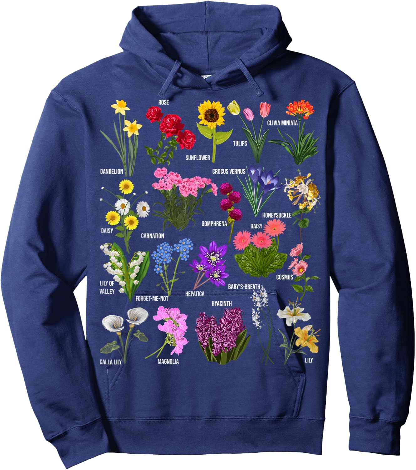 Vintage Flower Botanical Illustration Chart Plant Hoodie - Hoodie | Navy