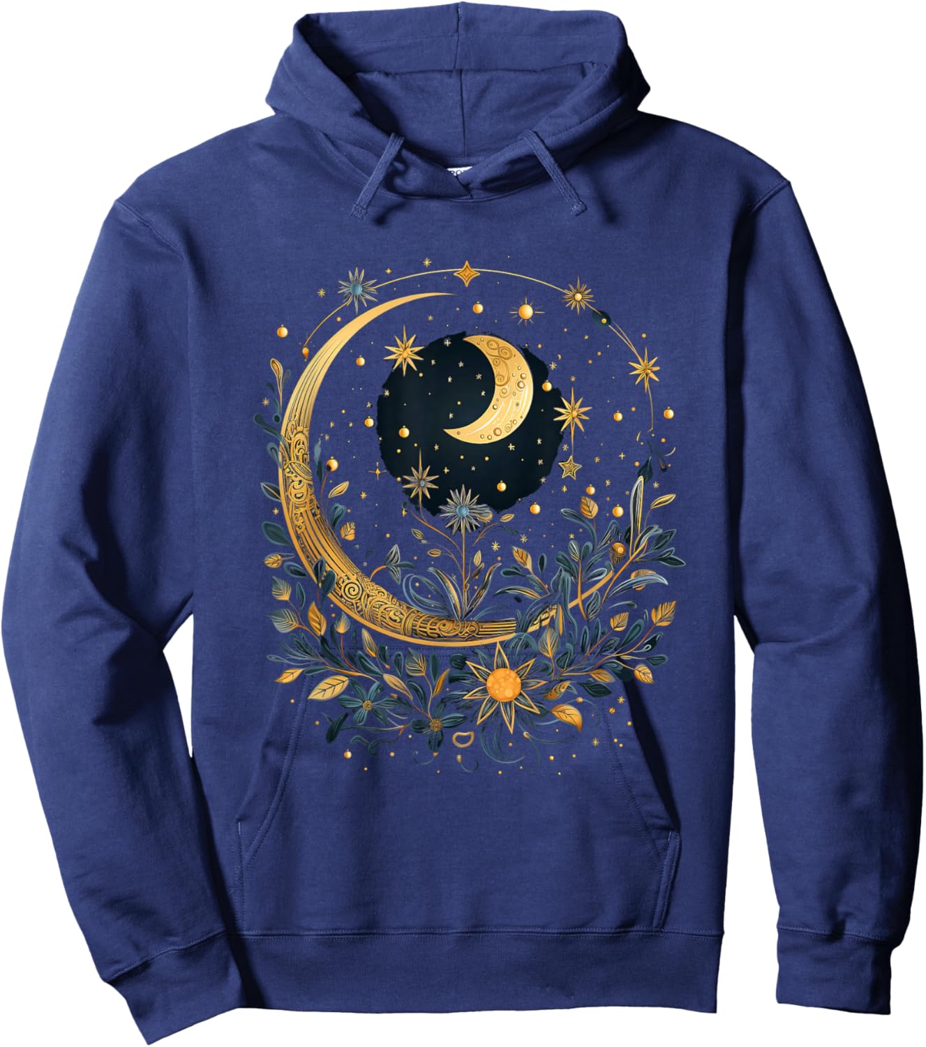 Mystic Sun and Moon Woman Mystical Flowers Aesthetic Hoodie - Hoodie | Navy