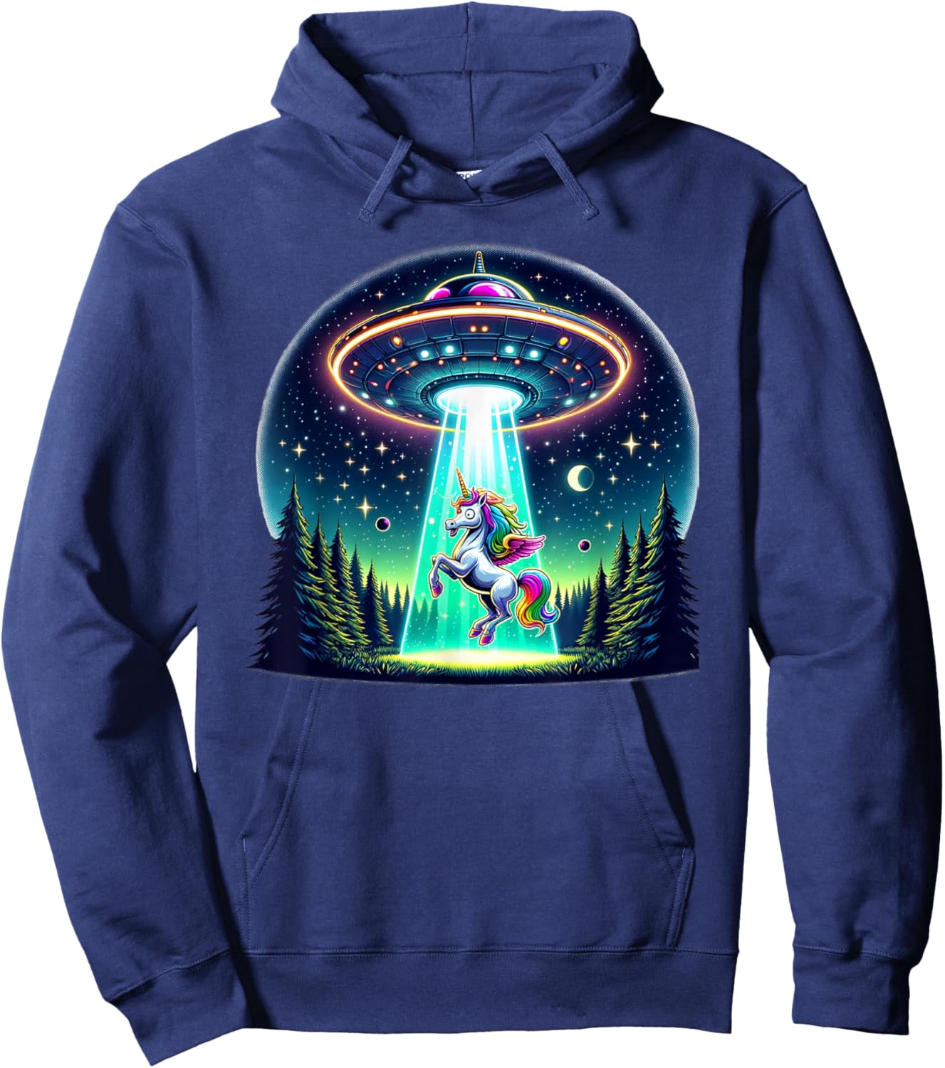 Rainbow Unicorn Abduction Alien Invasion Funny UFO Spaceship Hoodie - Hoodie | Navy